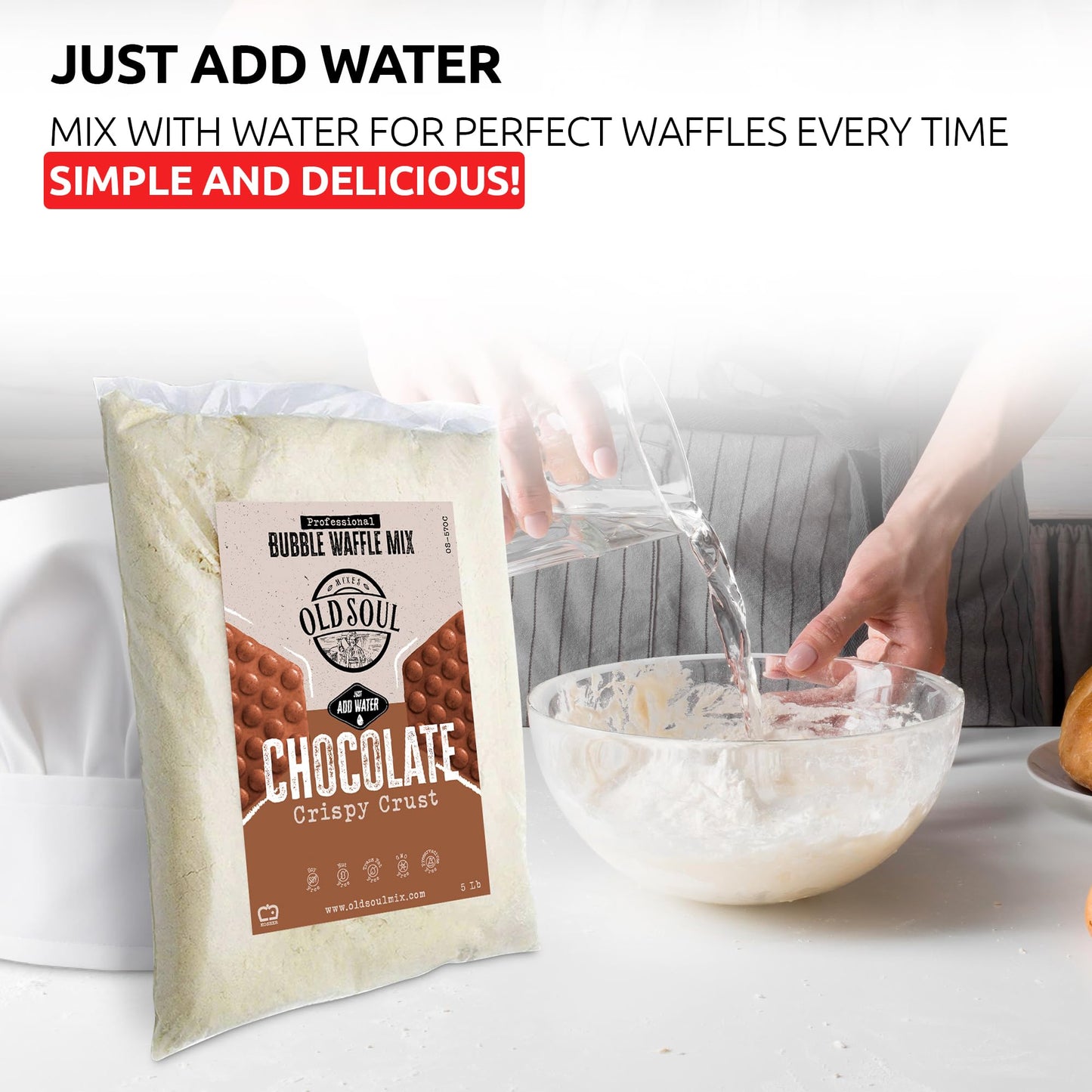 OldSoul Professional Bubble Waffle Mix | Crispy | 10 Lbs | Chocolate Flavor | Egg Waffle Mix | 56 Waffles (10 Lbs, Traditional)