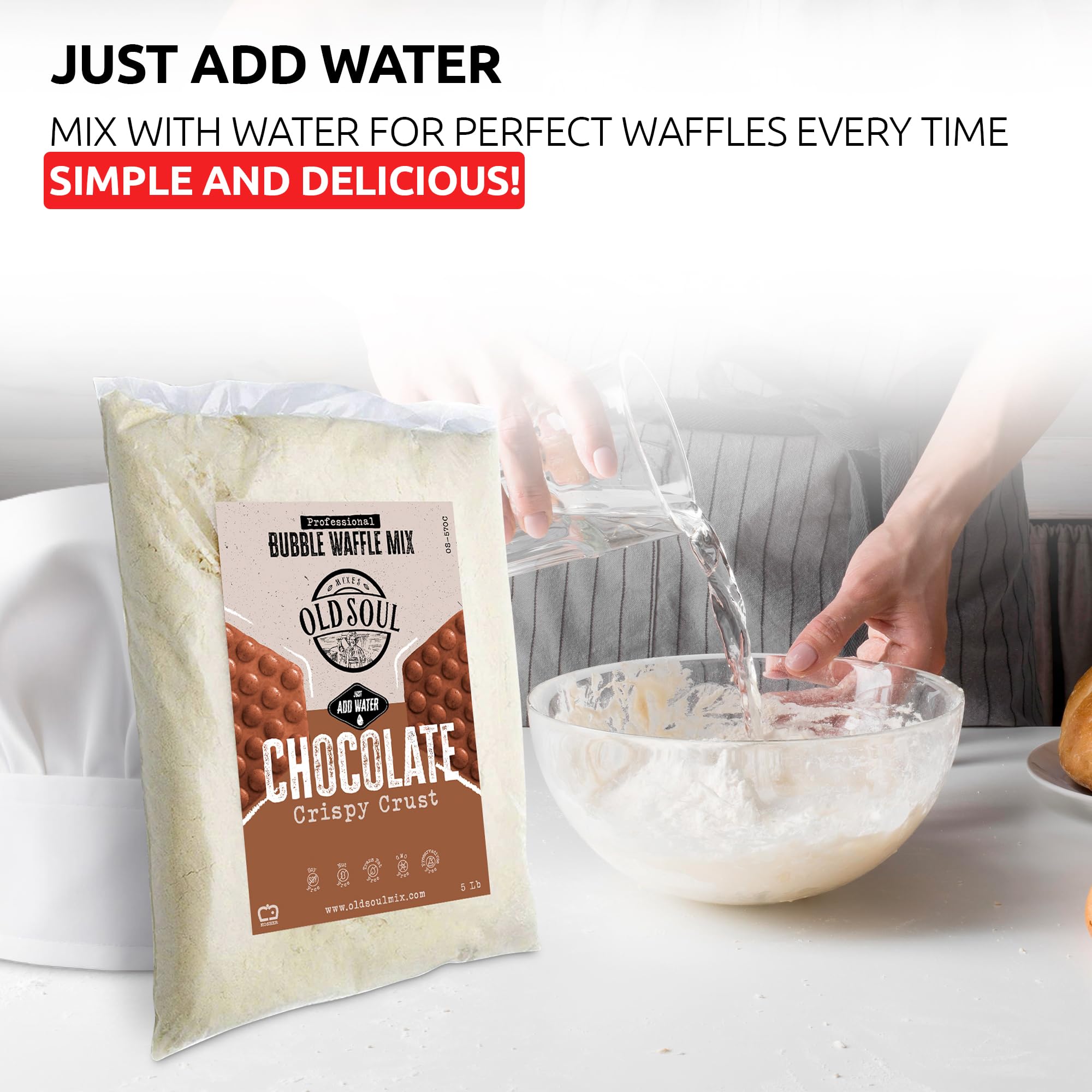 OldSoul Professional Bubble Waffle Mix | Crispy | 10 Lbs | Chocolate Flavor | Egg Waffle Mix | 56 Waffles (10 Lbs, Traditional)