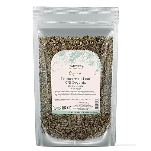 Starwest Botanicals Organic Peppermint Leaves Cut & Sifted - Dried Loose Leaf Herb for Tea, Herbal Blends, Baking, & Cooking, Caffeine Free, Sourced