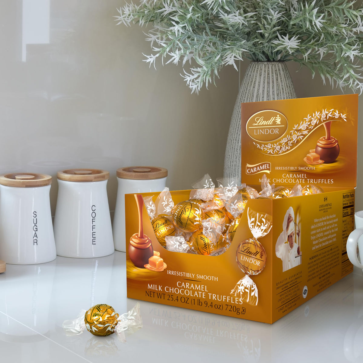 Lindt LINDOR Caramel Milk Chocolate Candy Truffles, 25.4 oz., 60 Count Box