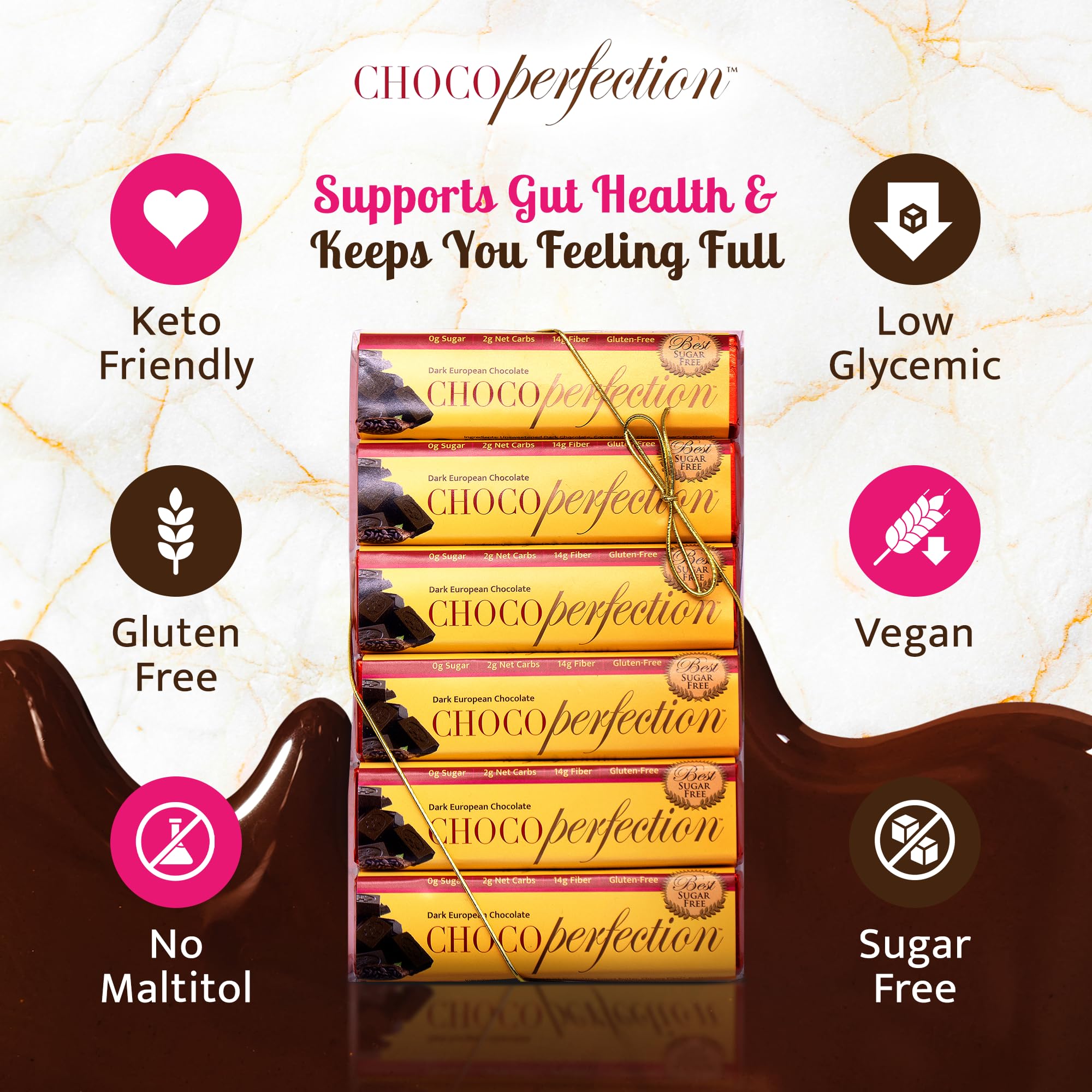 ChocoPerfection Sugar Free Dark Chocolate Bars - European Style Chocolate Keto Friendly, Gluten Free Vegan, Fiber Rich Low Carb Chocolate Snack Bars