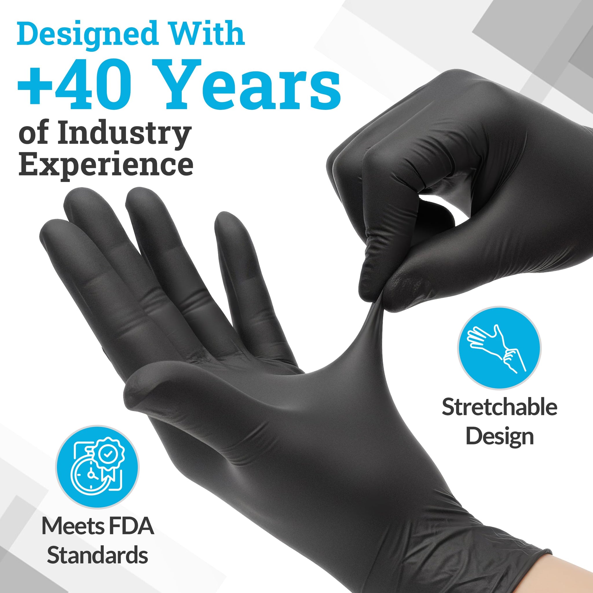 Hand-E Touch Black Nitrile Disposable Gloves Large, 50 Count - BBQ, Tattoo, Hair Dye, Cooking, Mechanic Gloves - Powder and Latex Free - Tattoo