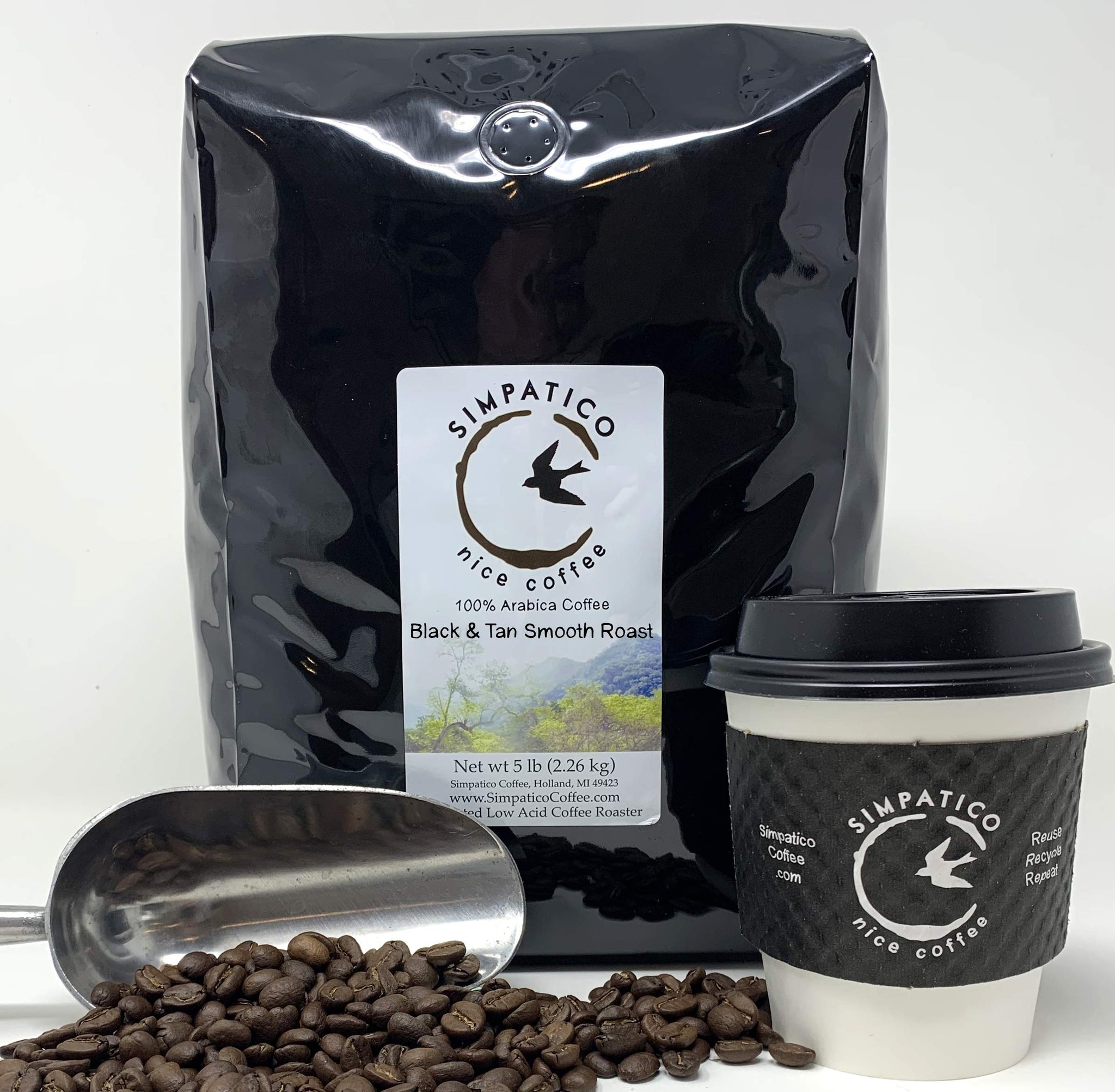 Simpatico Low Acid Coffee - Regular - Organic Black & Tan - Ground (5 pound bag)