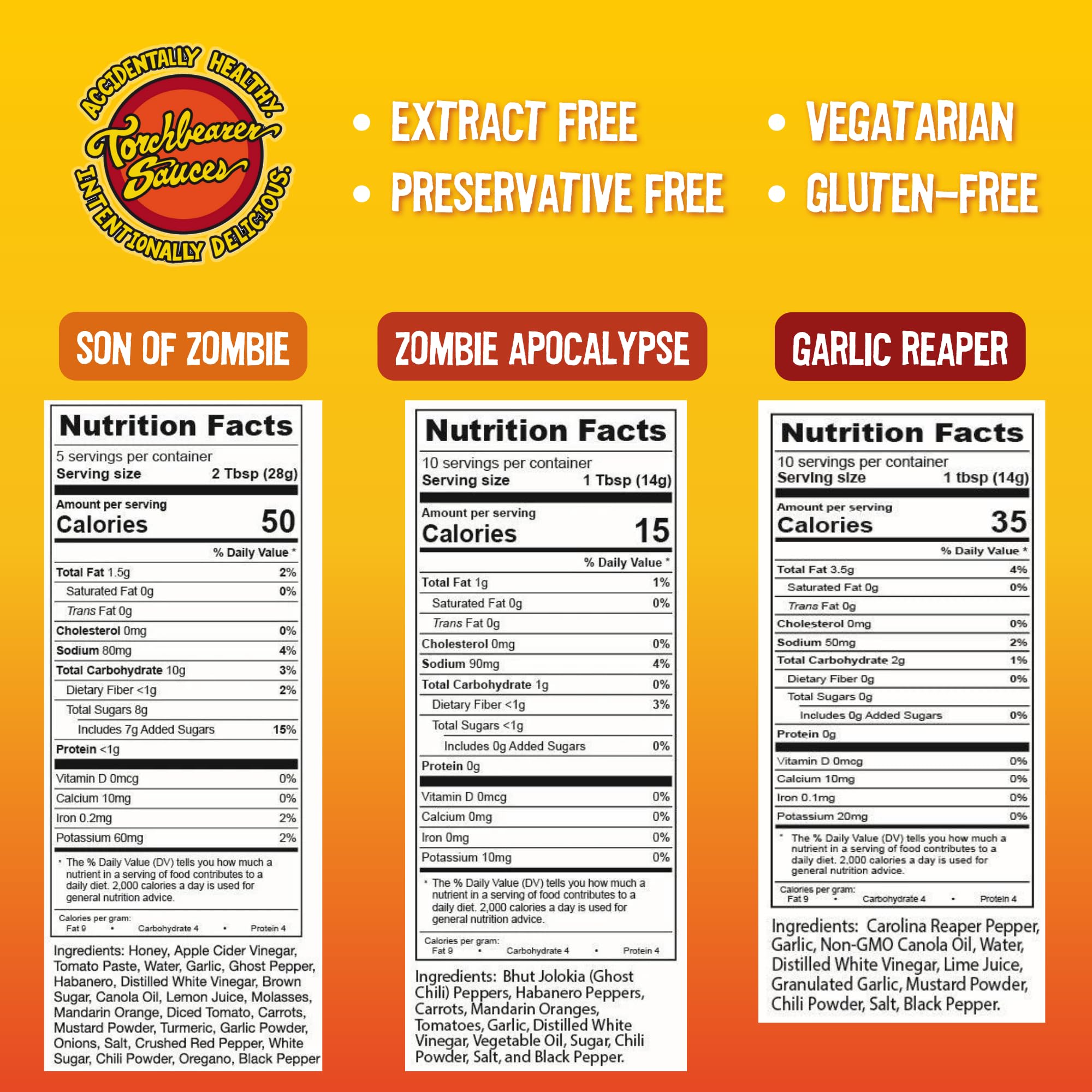 Torchbearer Sauces Hot Sauce Bundle Set, 5 Oz Each: Zombie Apocalypse, Garlic Reaper, & Son of Zombie