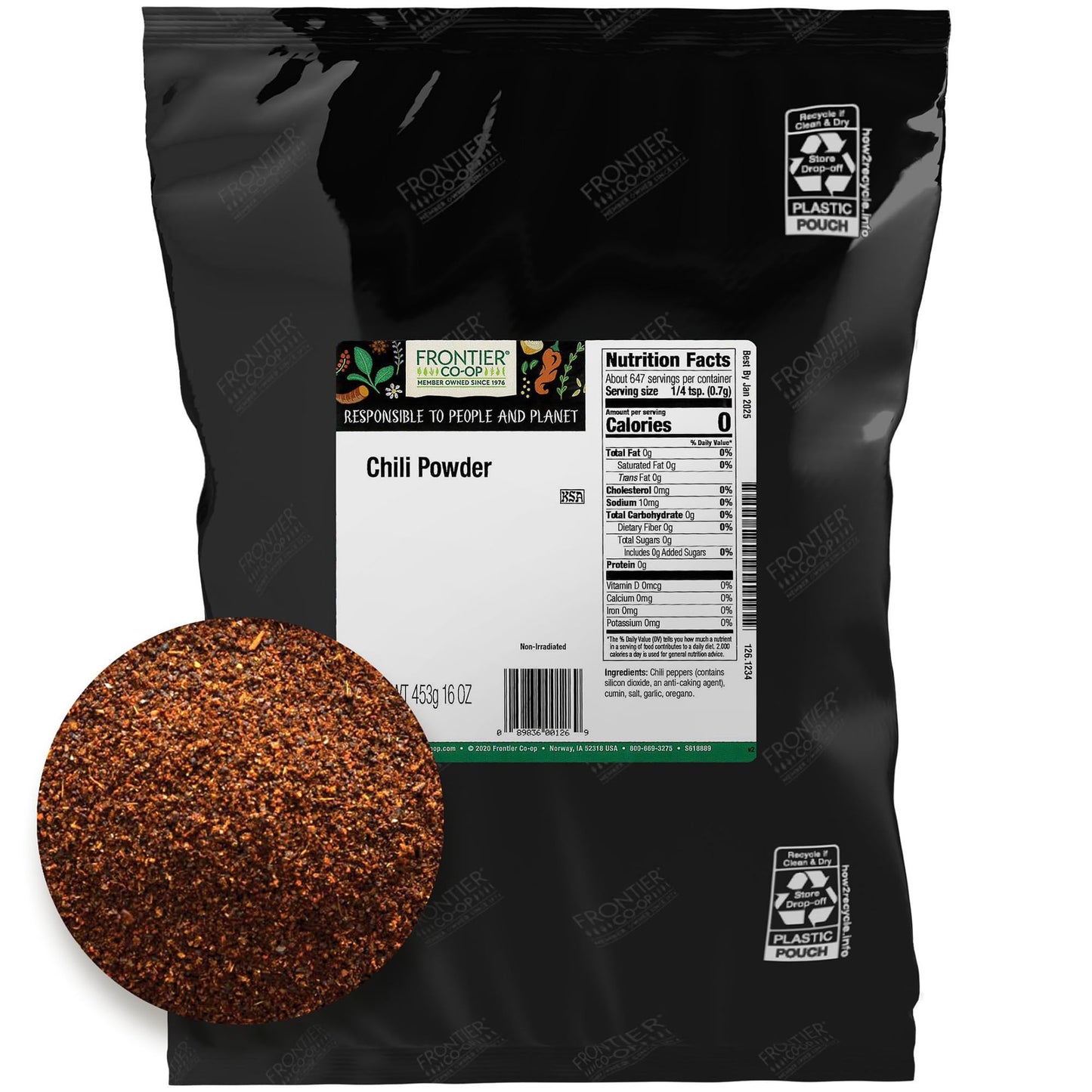 Frontier Co-op Chili Powder Blend, Traditional (no salt), Kosher, Salt-Free, Non-irradiated | 1 lb. Bulk Bag