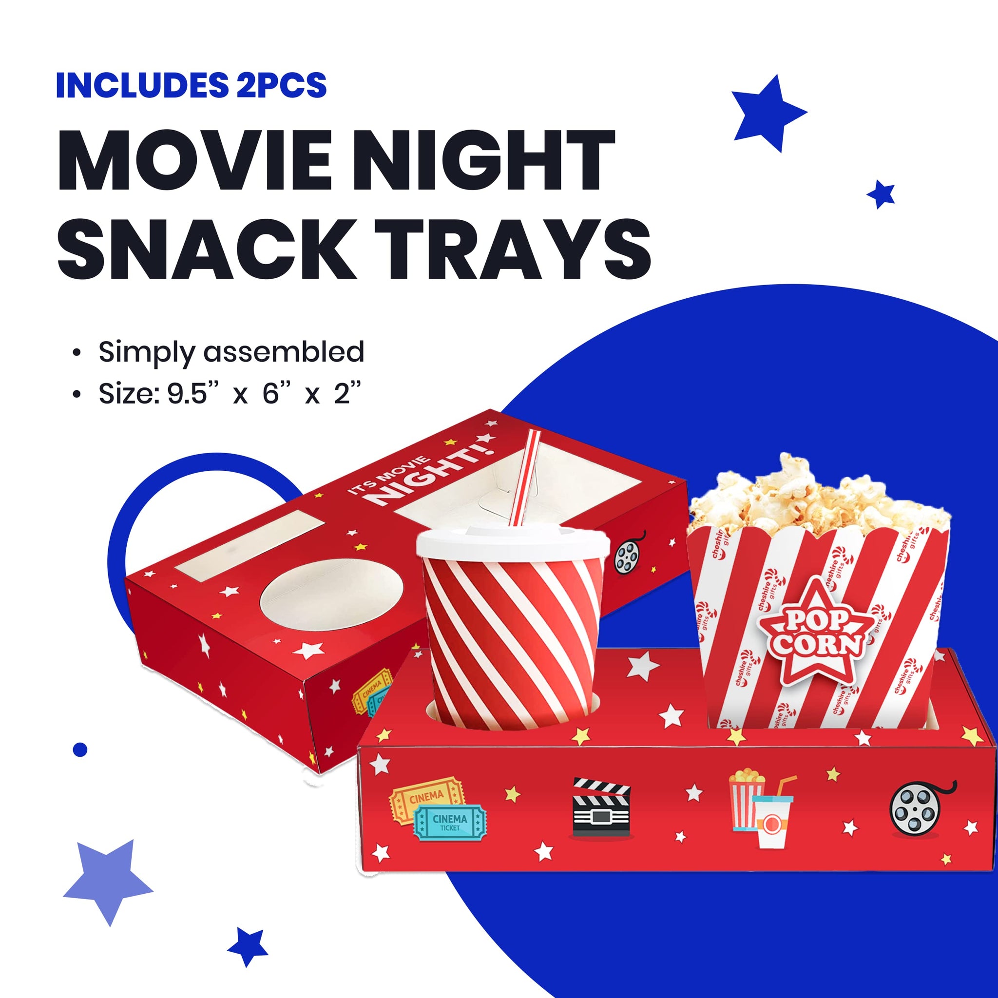 Movie Night Basket Gift Set - with Candy Variety Pack, Movie Trays, Movie Snacks & Popcorn Set - Gift Baskets For Families by Cheshire Gifts