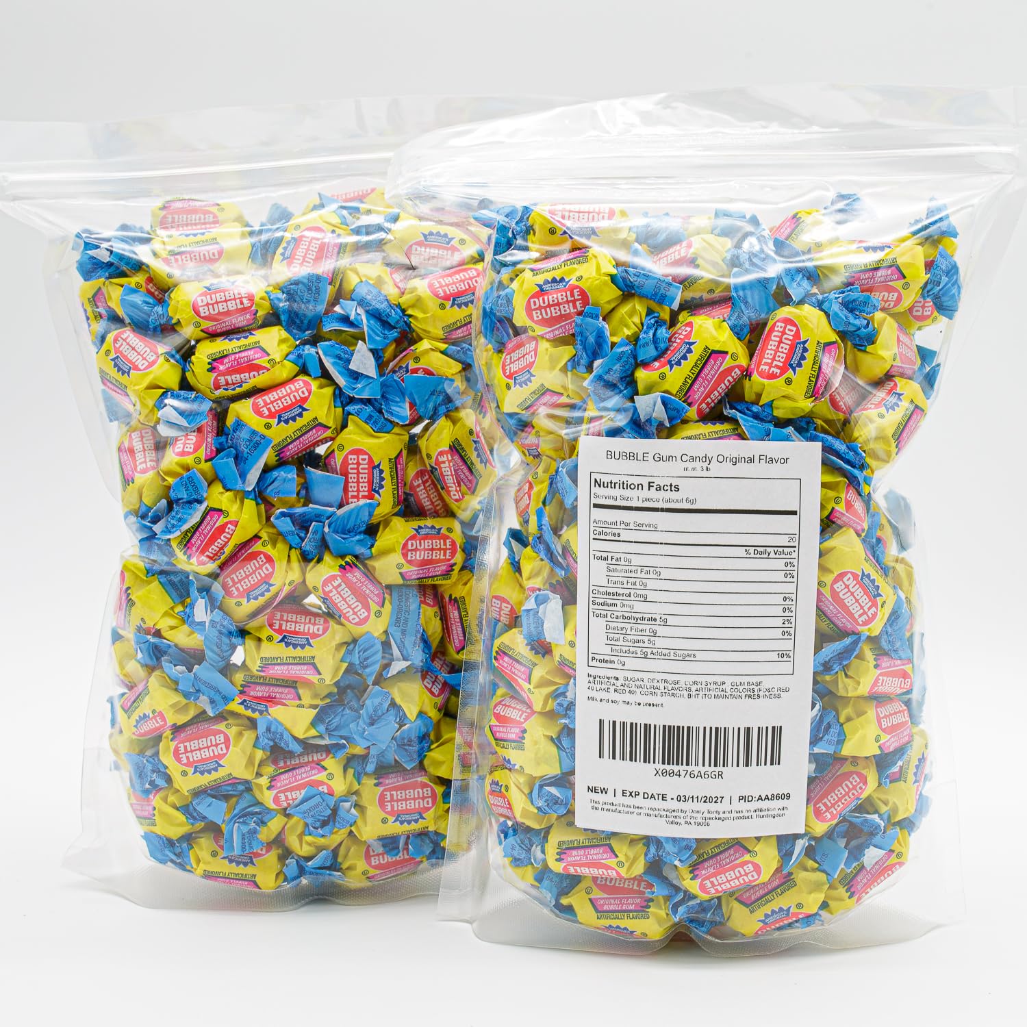 DUBBLE BUBBLE Gum Original Flavor 2 pounds - Bulk Bag, Fruit Flavored, Chewing Gum, Individually Wrapped