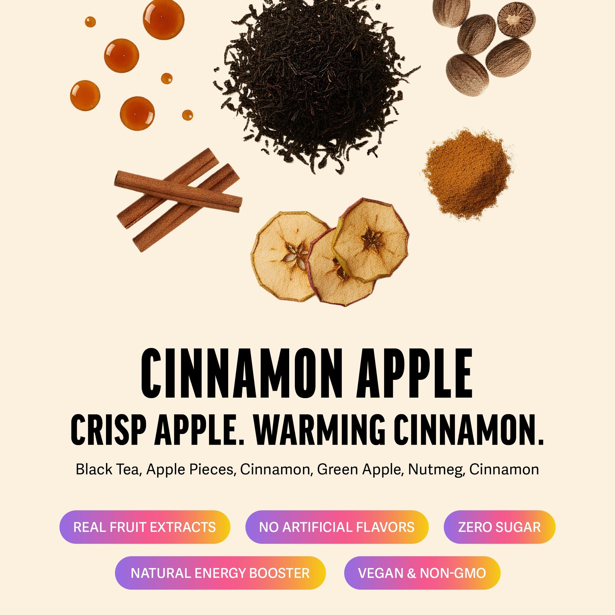 Zest Cinnamon Apple Spice Energy Tea - High Caffeine Black Tea Bags for Focus, Clarity & Morning Energy - Natural Non-GMO Caffeinated Breakfast Tea