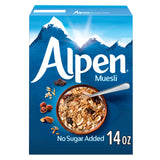 Alpen Muesli No Sugar Added Cereal, Heart Healthy Cereal with Wheat Flakes, Rolled Oats, Nuts and Raisins, Non-GMO Project Verified, 14 OZ Box (Pack
