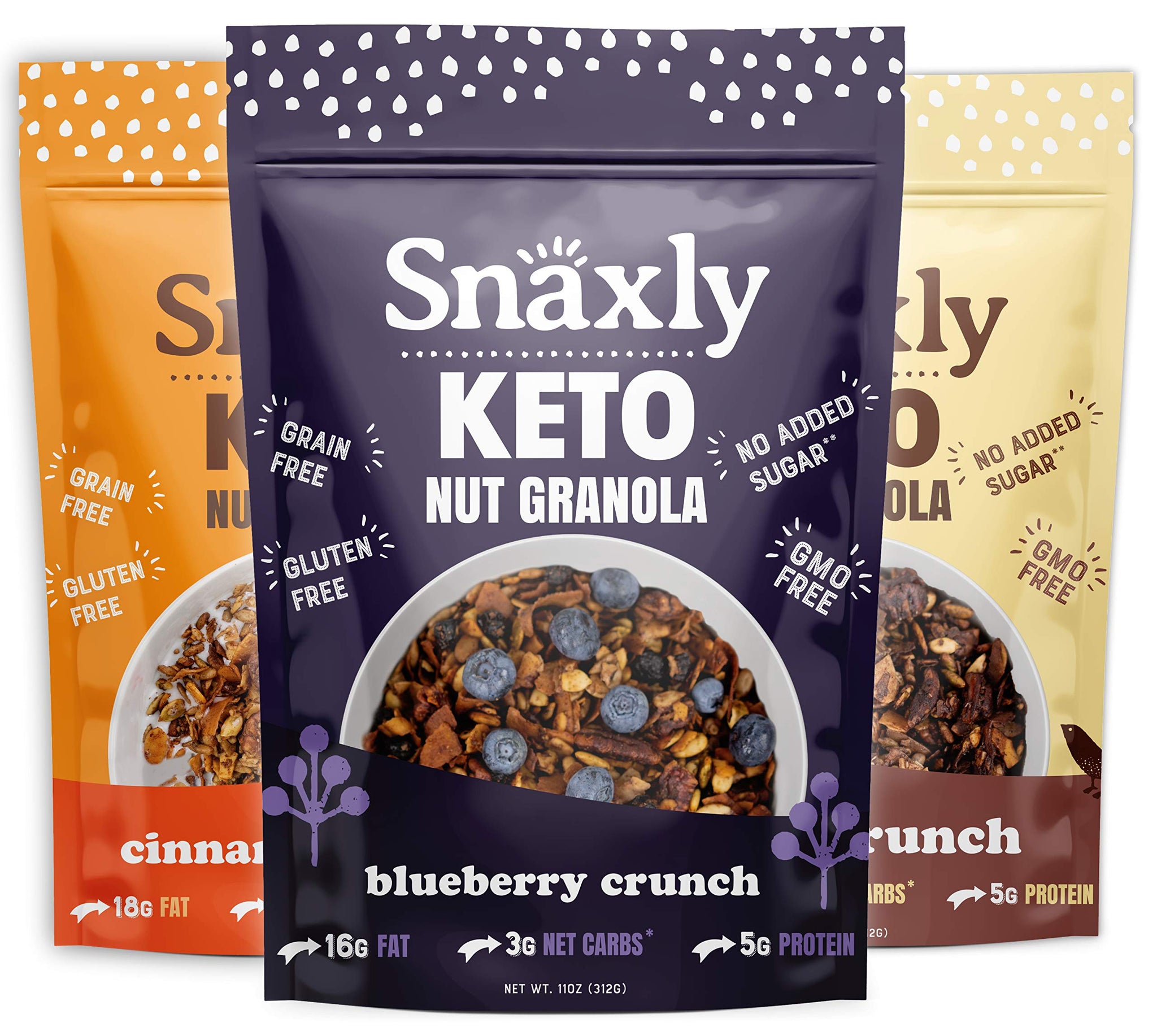 Snaxly - Keto Crunch Nut Granola Breakfast Cereal Variety Pack - 3g Net Carbs - Gluten & Grain Free - Low Carb Snacks & Food - No Added Sugar