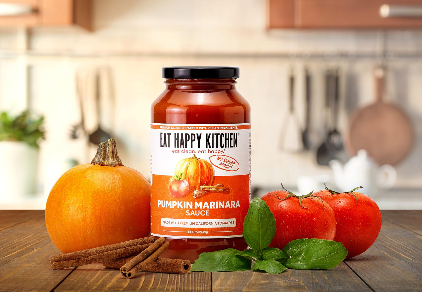 Eat Happy Kitchen Pumpkin Marinara Sauce - Made with Premium California Tomatoes & Pumpkin - No Sugar Added, No Seed Oils, No Fillers, Gluten Free, 25