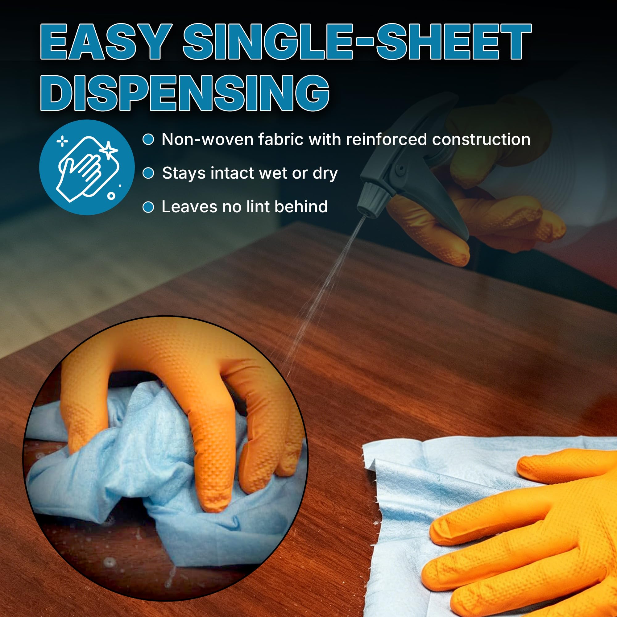 Lauco Prep Wipe Lint-Free Towels - Heavy Duty Nonwoven Cleaning Cloths for Automotive, Industrial & Household Use, Disposable Shop Rags, 300 Pack, 9 x