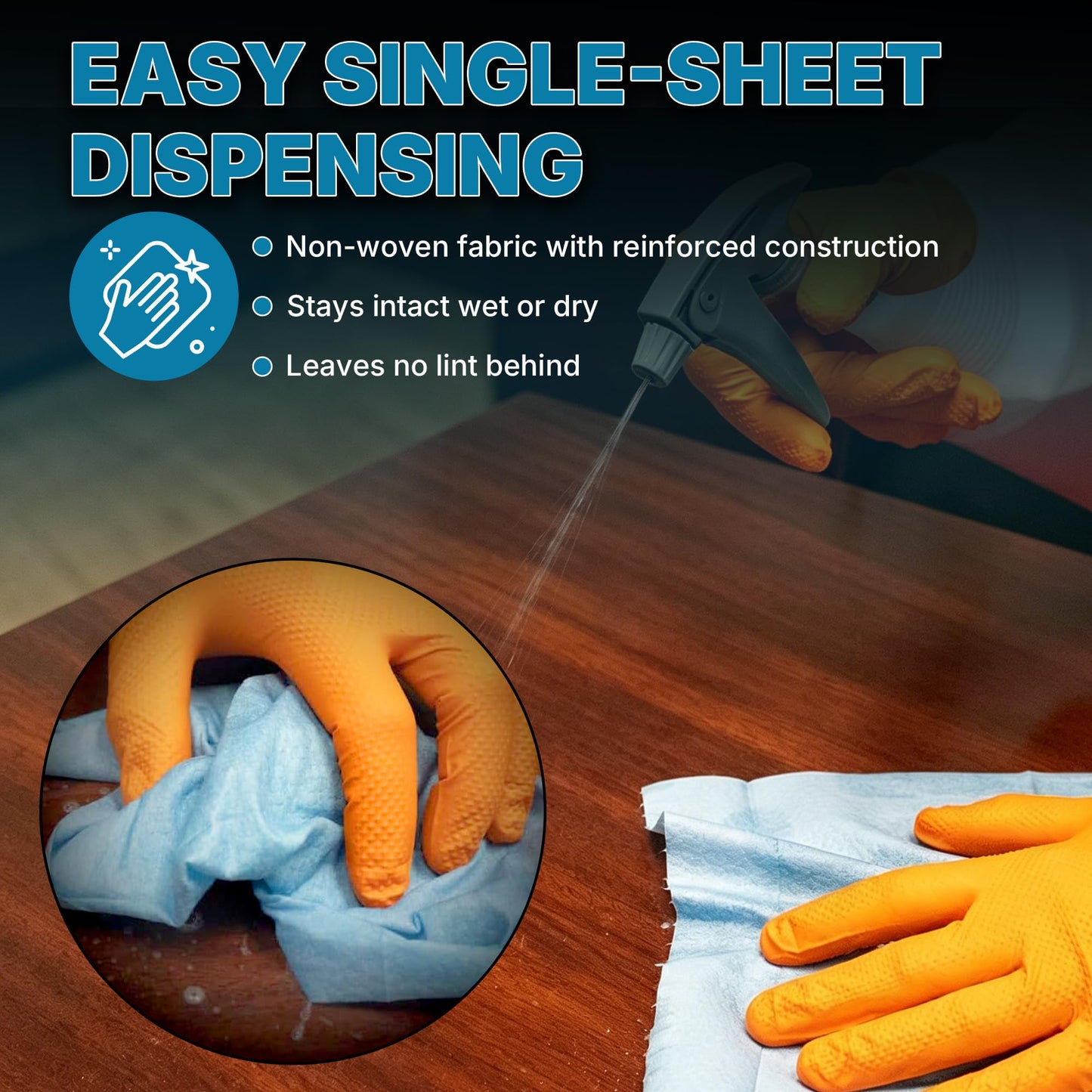 Prep Wipe Lint-Free Cleaning Towels | Heavy Duty, Solvent Resistant Wipes for Auto Body & Industrial Prep | 100 Pack, 9" x 17", Blue 26019