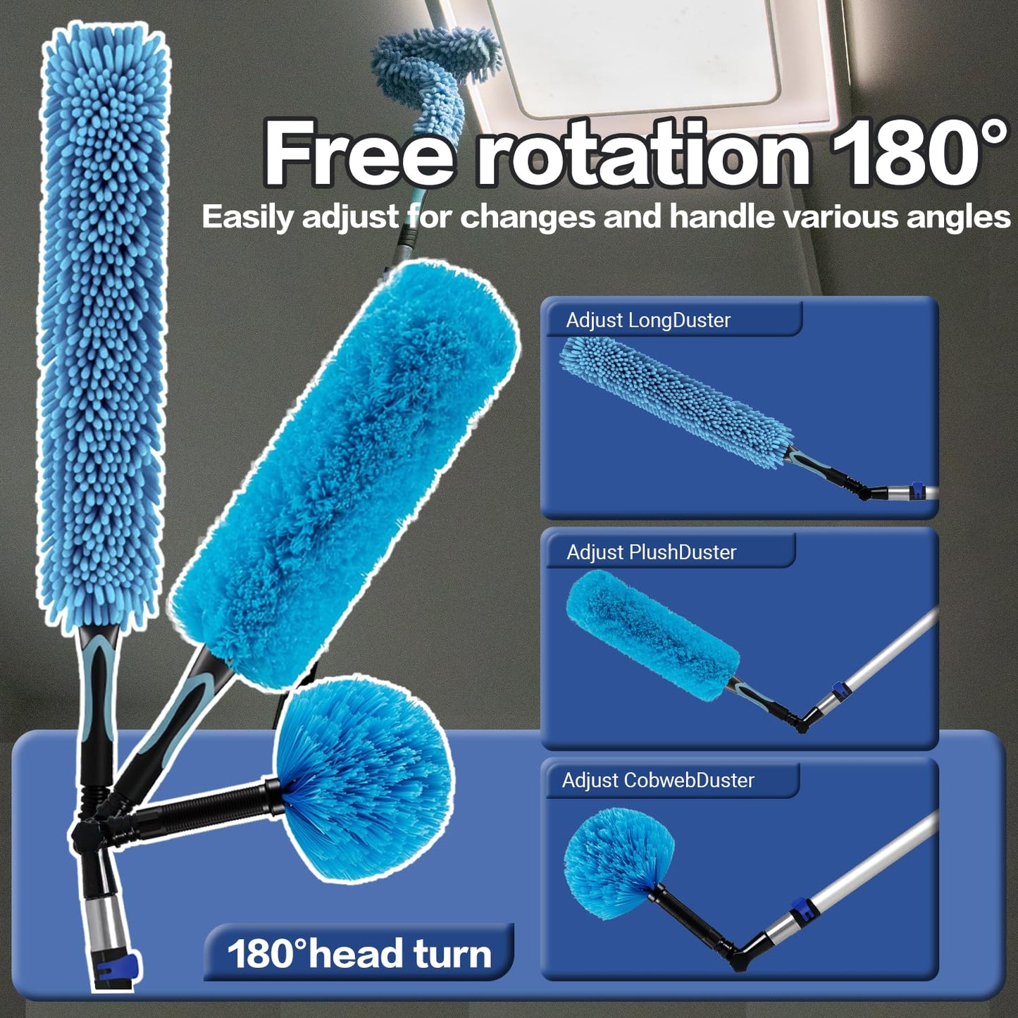 TreVark 20FT High Reach Duster Cleaning Kit with 5-12 FTExtension Pole, High Ceiling Fan Cleaner Duster Tool for Fan Blades, Extendable Reusable