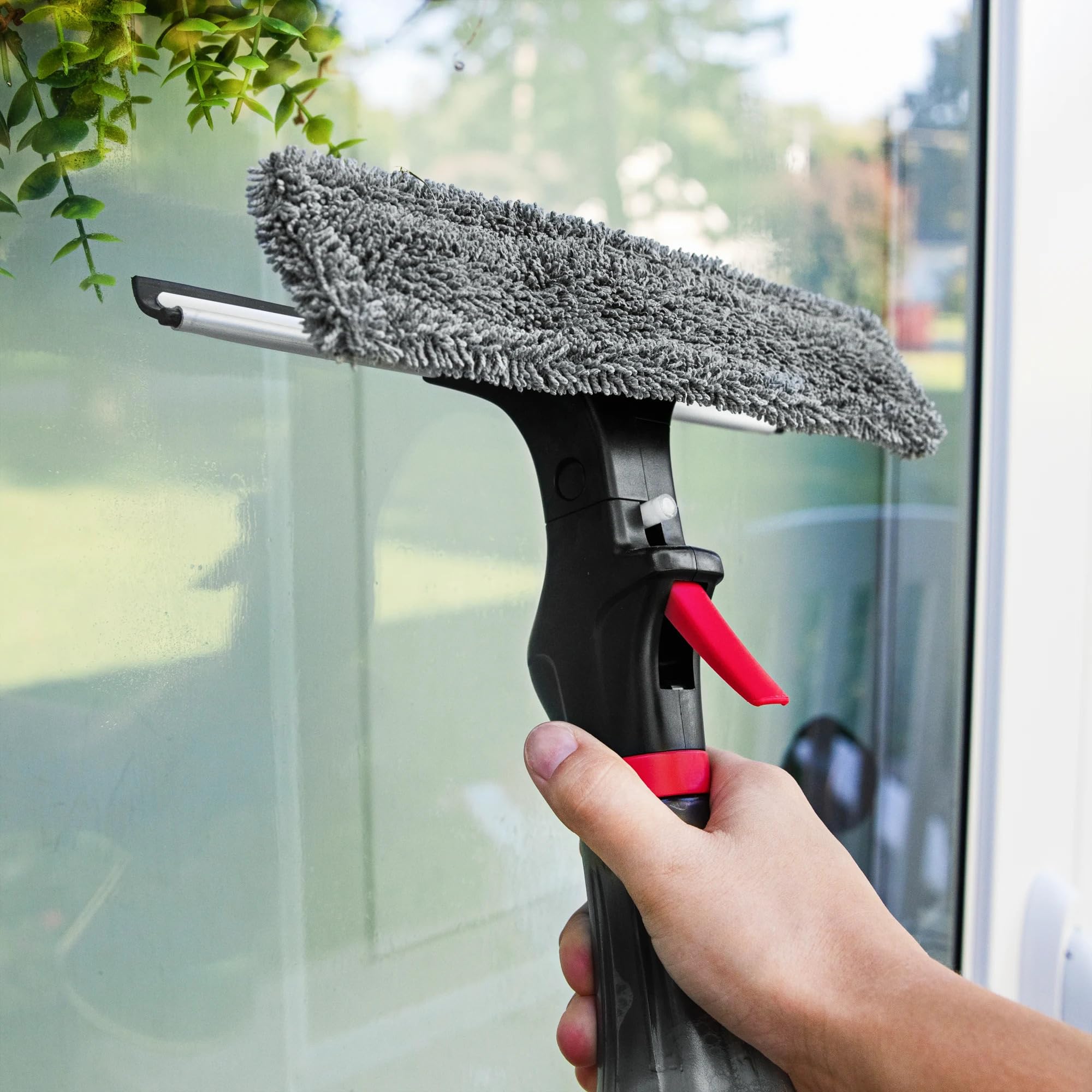 Libman 3-in-1 Window Squeegee Spray Tool - Spray Bottle with Microfiber Scrubber and Rubber Blade - All-in-One Glass Cleaner - Streak-Free Shine
