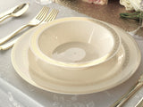" OCCASIONS " 60 Plates Pack, Heavyweight Disposable Wedding Party Plastic Plates (6.25'' Dessert/Bread Plate, Lace Ivory & Gold)