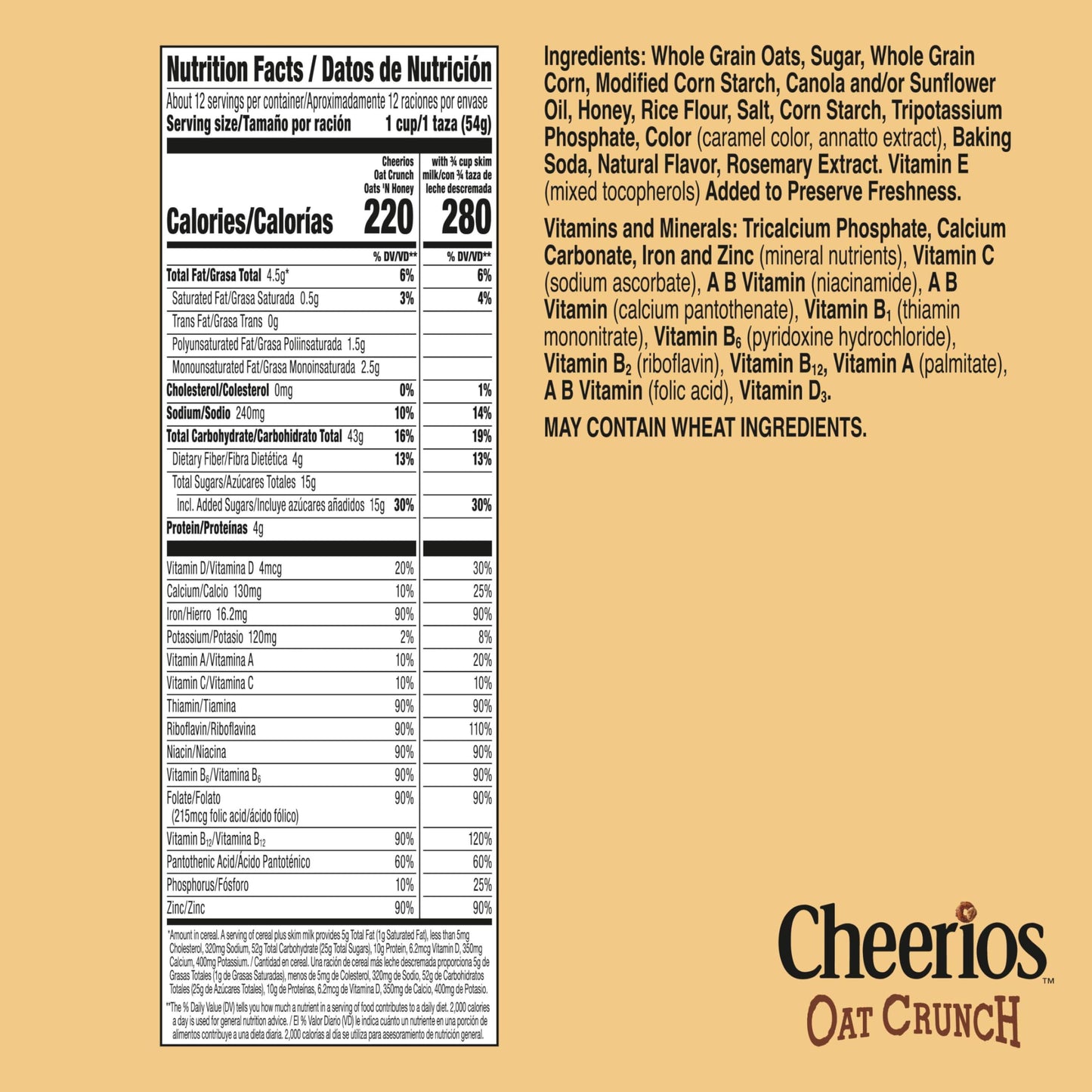 Cheerios Oat Crunch Oats 'N Honey Breakfast Cereal, Made with Whole Grain, Family Size, 24 oz