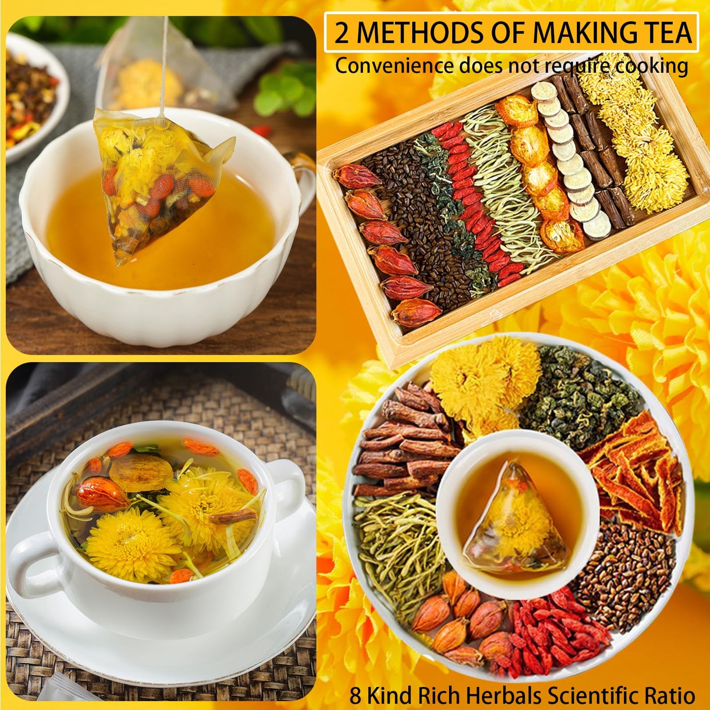Goji Berry Chrysanthemum Tea for Liver Health, Dandelion Wolfberry Tea Bags, 8 Excellent Raw Material Formulas, Liver Cleanse & Detox Herbal Tea Bags