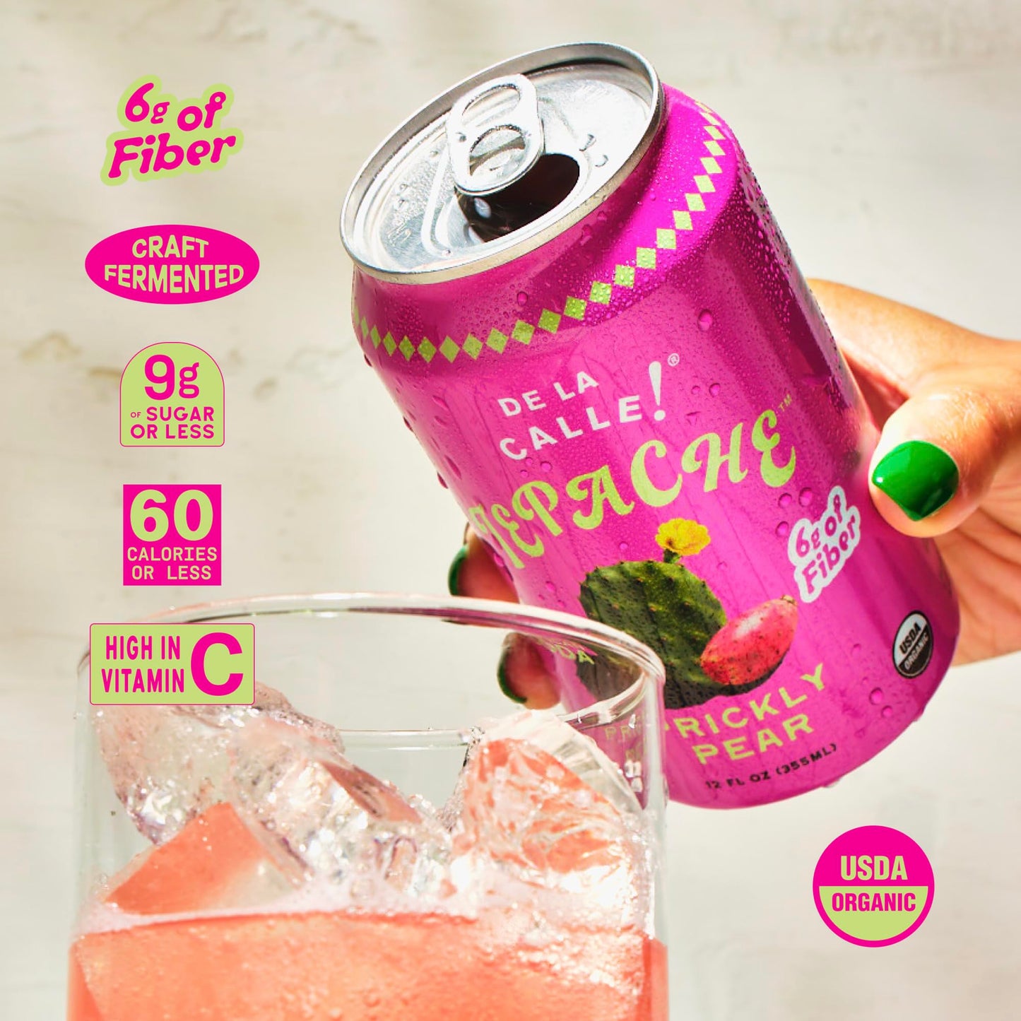 De La Calle Tepache - Cactus Prickly Pear - Modern Mexican Soda - Craft Fermented Pineapple Sparkling Beverage - Certified Organic, Non-Alcoholic