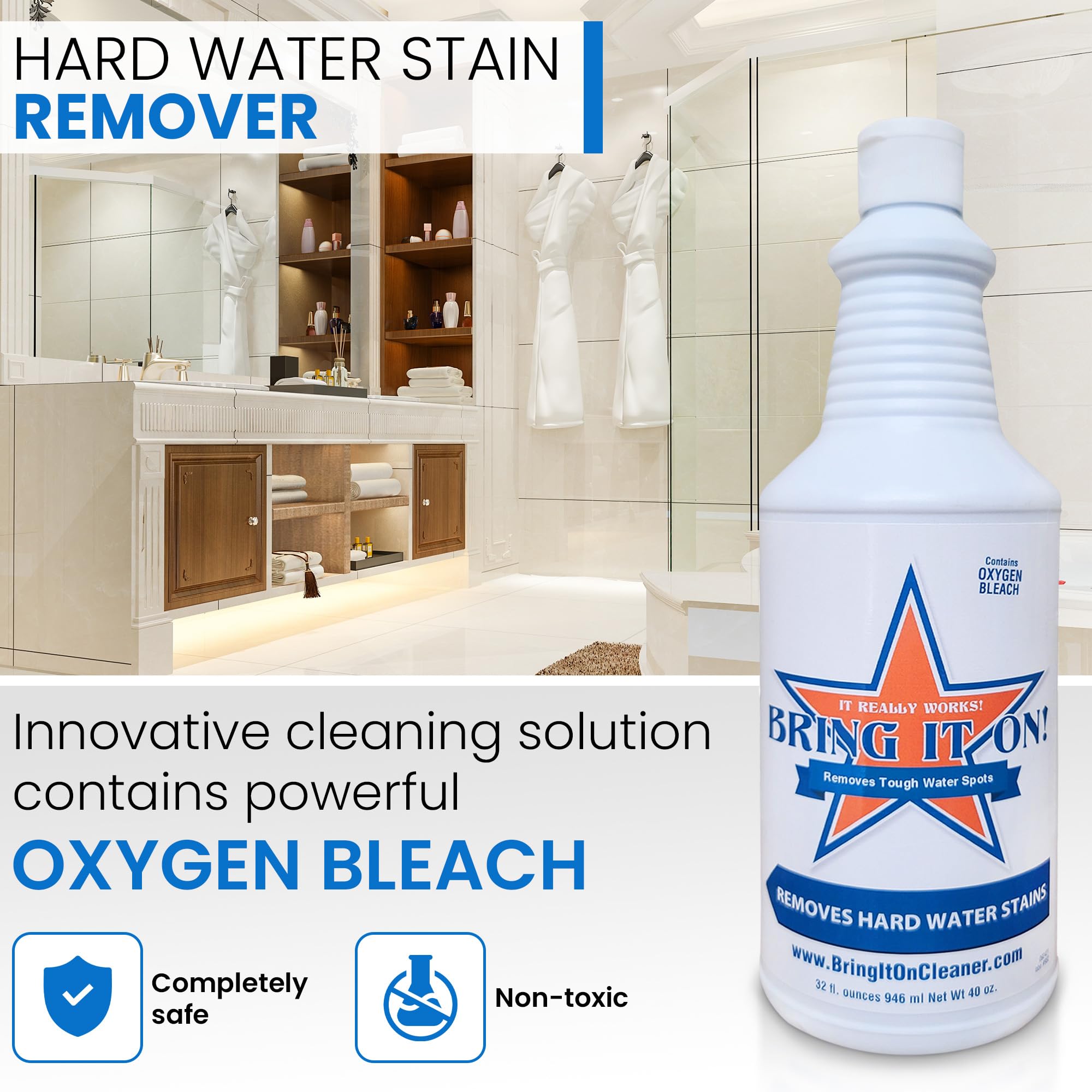 Bring It On Cleaner Hard Water Stain Remover + Grout Brush Cleaner Drill Brush Set, Shower Door, Tile Floor Cleaner, Great Baseboard Cleaner Tool