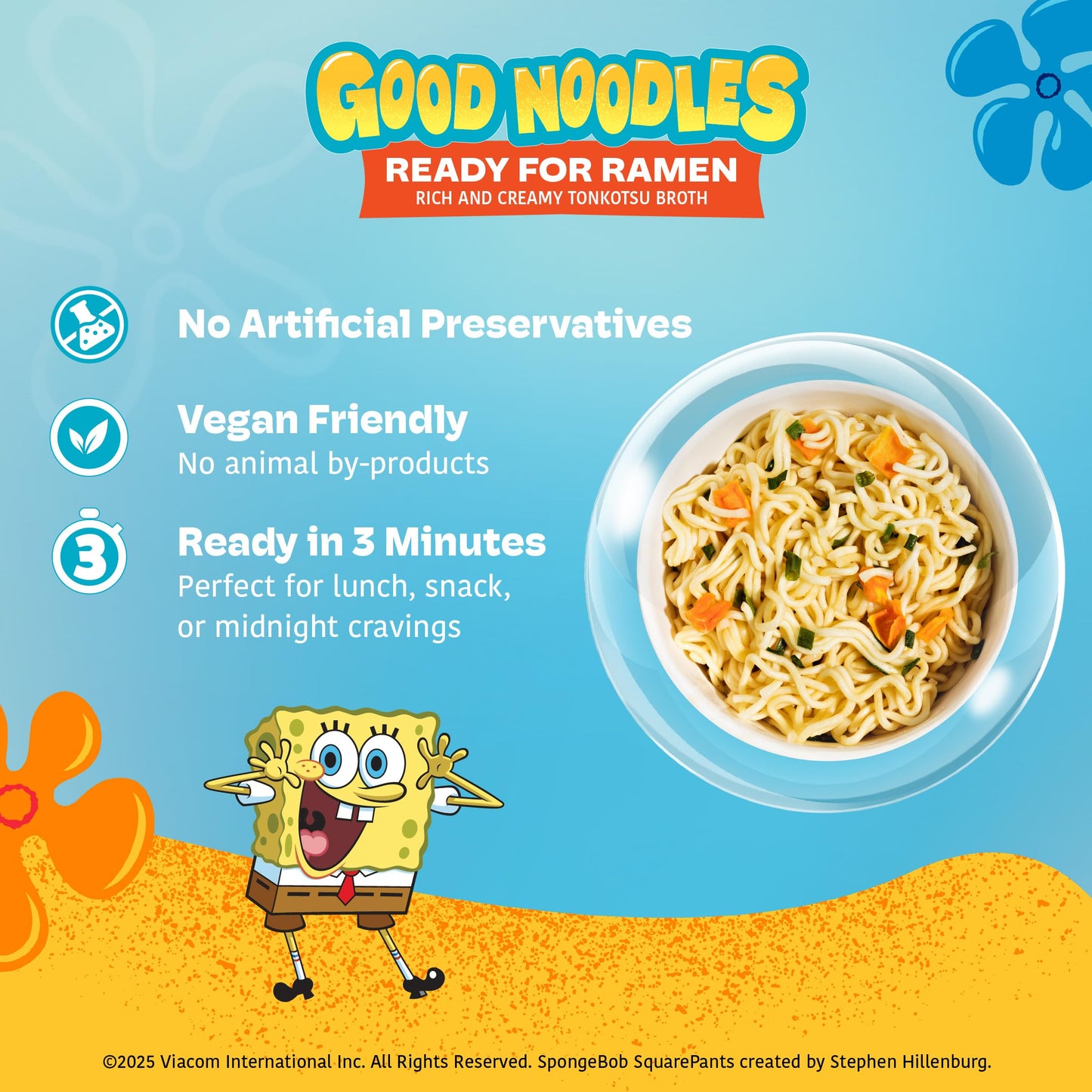 A-Sha & SpongeBob Squarepants Good Noodles (6 Pack) | Ready for Ramen (Mildly Spicy Flavor) | Rich and Creamy Tonkotsu Broth | Better For Your