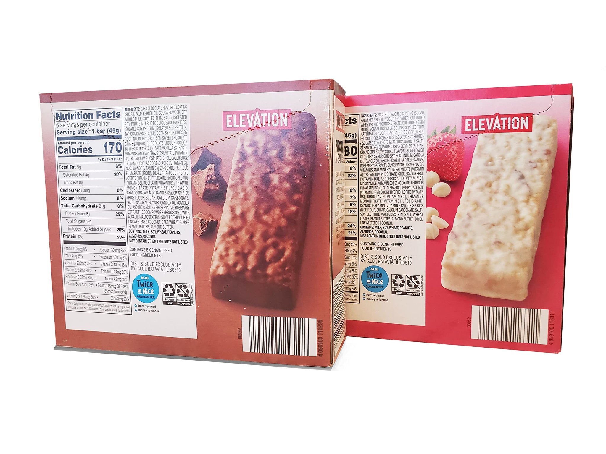 Elevation Protein Meal Bars Strawberry and Double Chocolate 9.5oz 270g (Two Boxes)