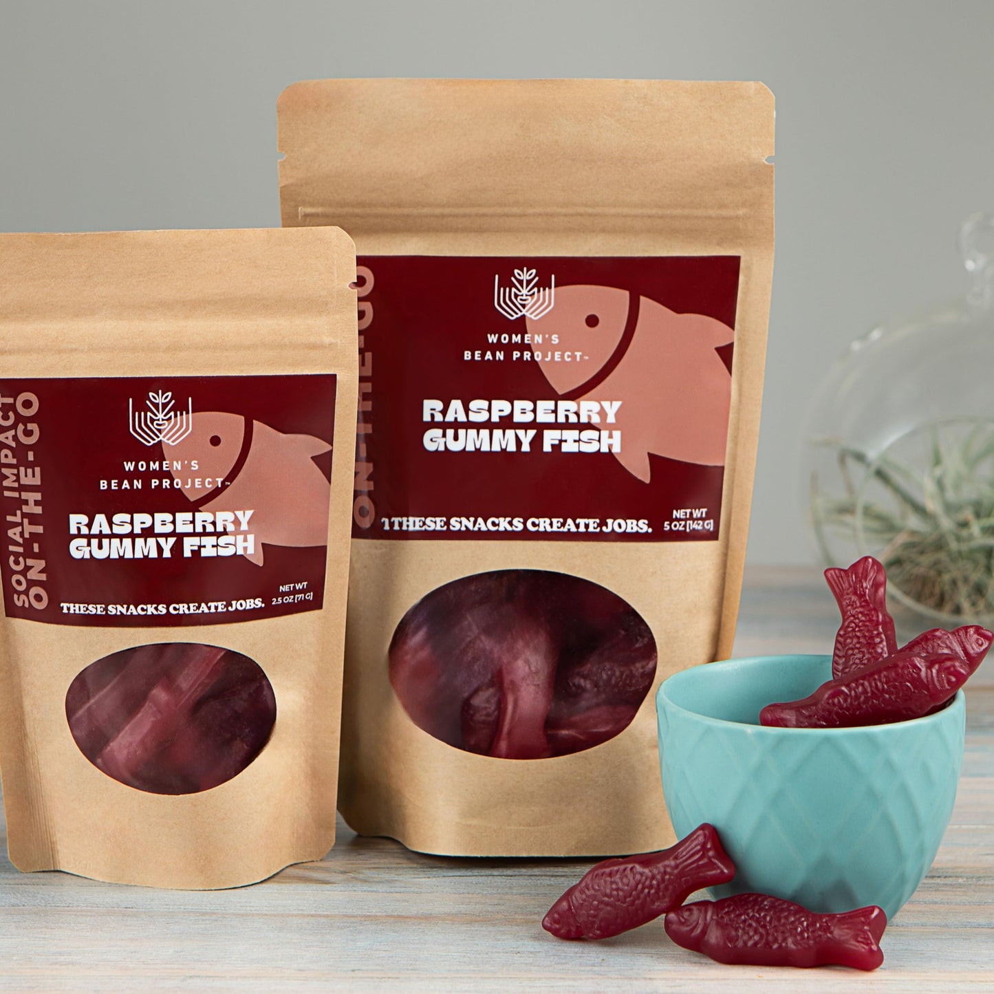 Raspberry Gummy Fish | Women's Bean Project Nonprofit Snacks | Gluten Free, Gelatin Free, Vegan | No Artificial Colors or Flavors | Soft & Chewy | 5