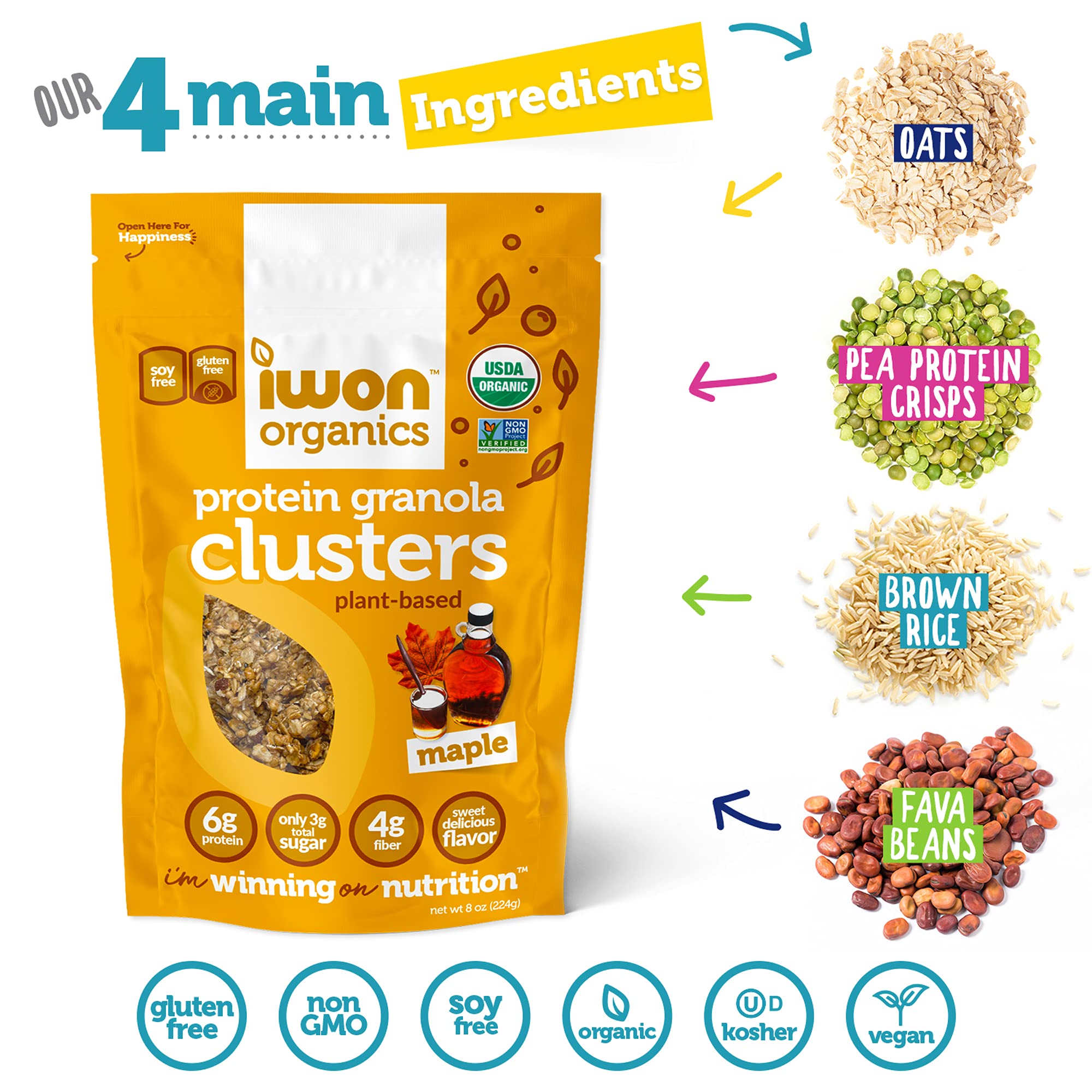 Iwon Organics Organic Maple Granola Clusters, 224 GR
