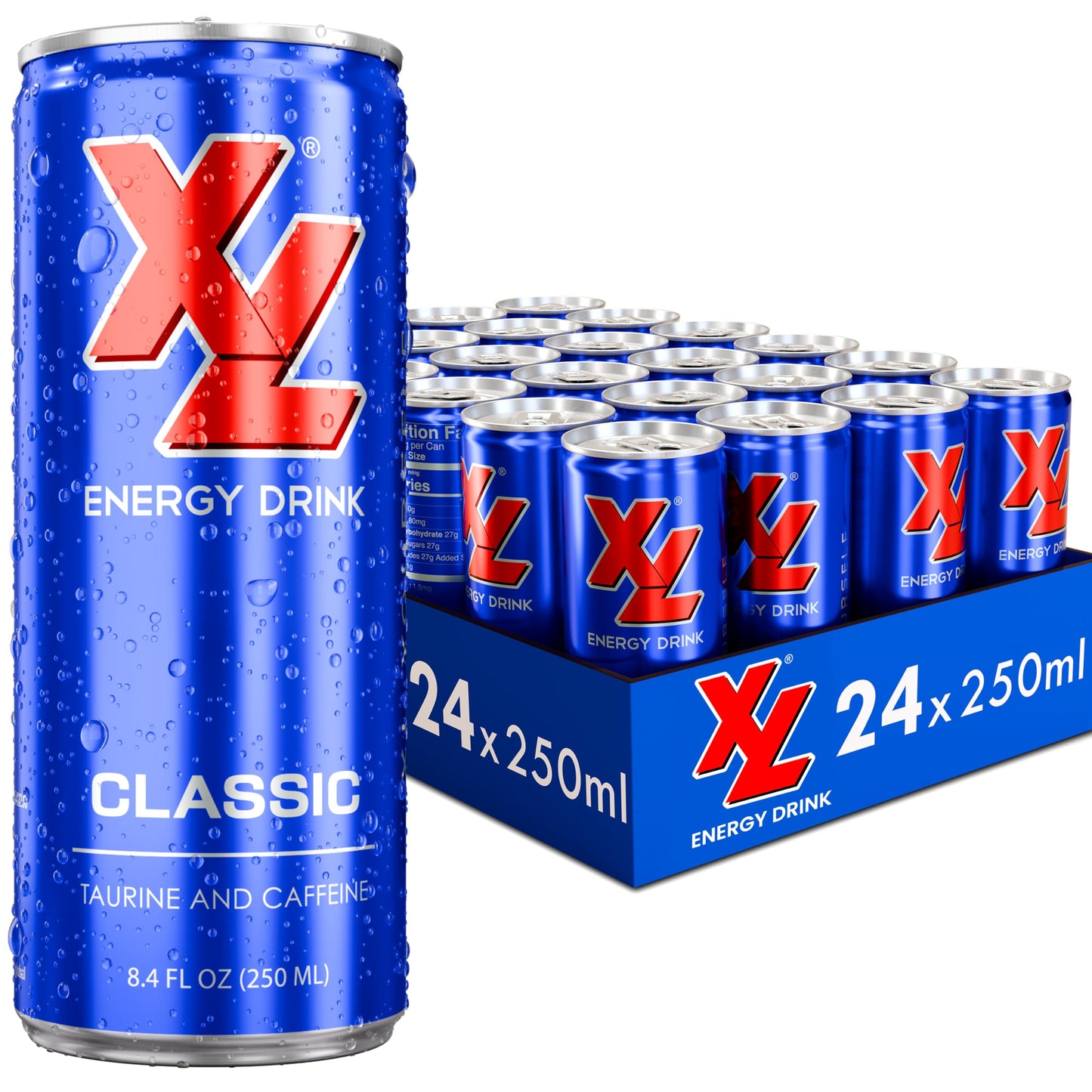 XL Energy Drink 24 Pack Classic Flavor - 80mg Caffeine &1000mg Taurine Energy Drinks with B Vitamins - Refreshing Energy Beverage for Energy Boost
