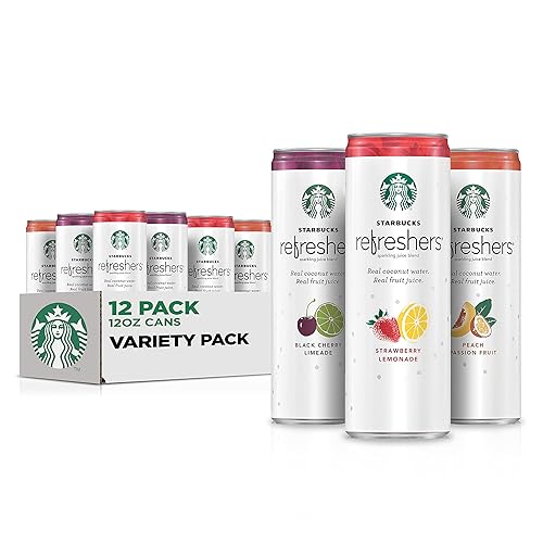 Starbucks Refreshers, 3 Flavor Variety Pack (Peach,Cherry, Stw Lmd), 12 Ounce Sleek Cans (Pack of 12)