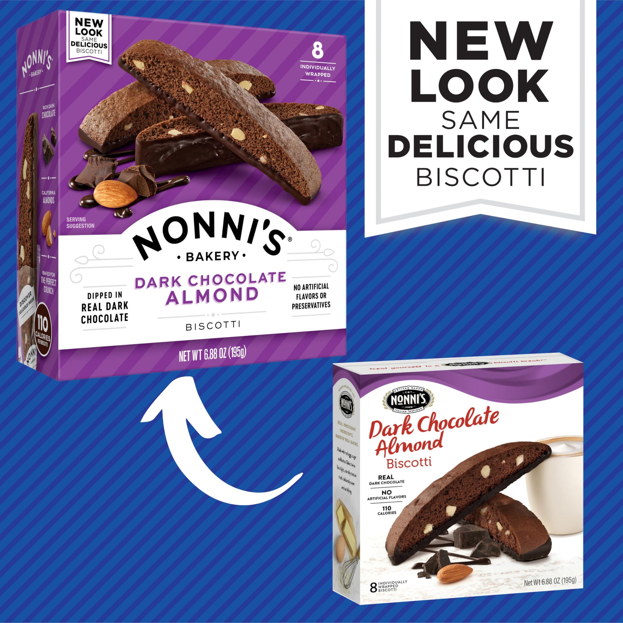 Nonni's Dark Chocolate Almond Biscotti Italian Cookies - 2 Boxes Dark Chocolate Cookies - Biscotti Individually Wrapped Cookies - Italian Biscotti