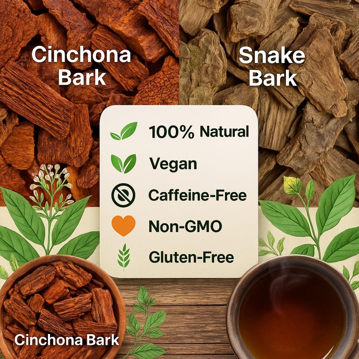 Quina Roja + Palo de Víbora Herbal Tea Combo - 2 Pack (4 oz Each / 113 g) - Red Cinchona Bark & Arbol de la Víbora Herbal Infusion - 100% Natural