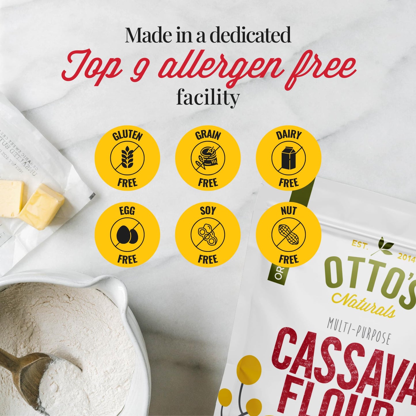 Otto's Naturals Organic Multi-Purpose Cassava Flour, Gluten-Free, Grain, Nut and Gum-Free, 1-to-1 Wheat Alternative, Paleo, AIP, 1.5 lb