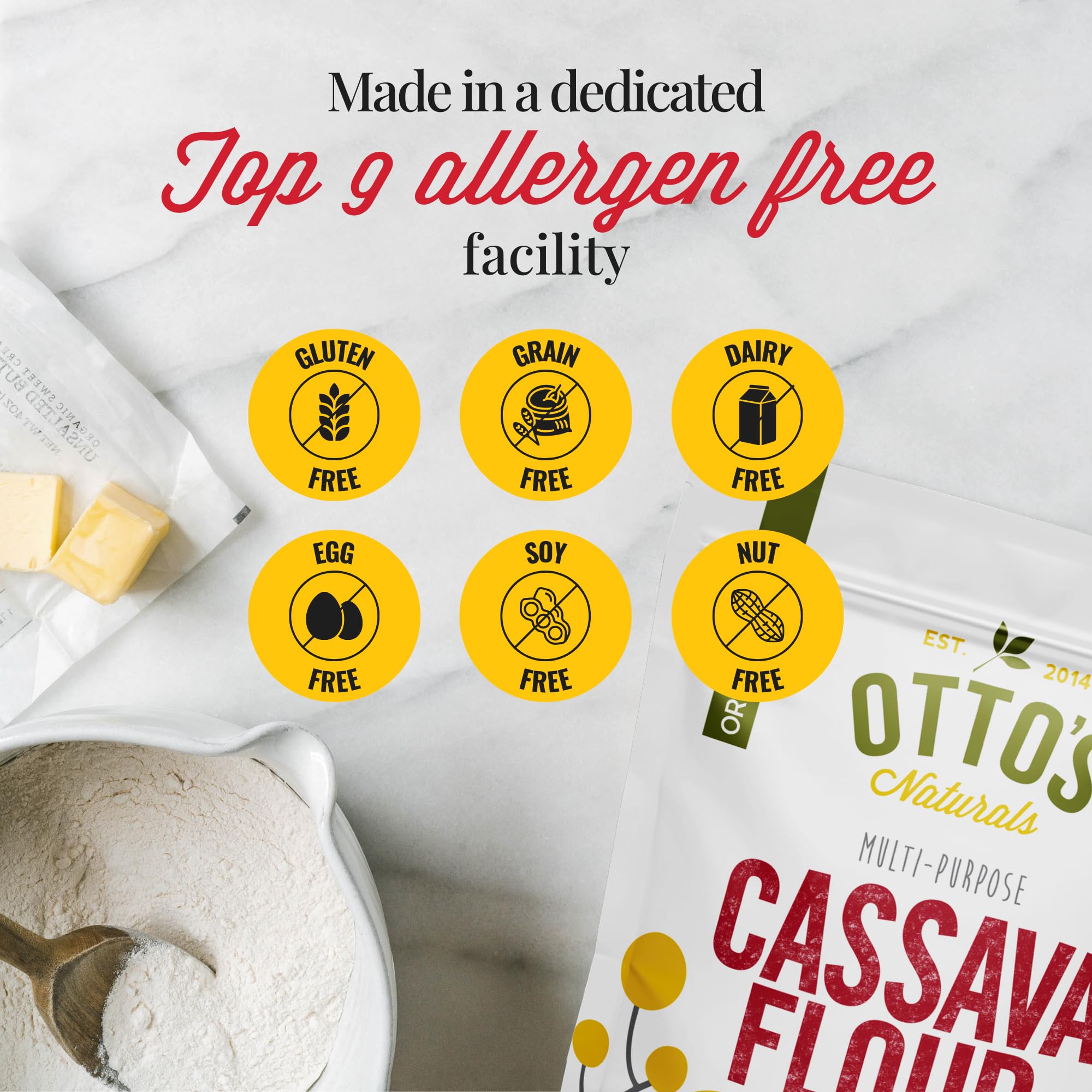 Otto's Naturals Organic Multi-Purpose Cassava Flour, Gluten-Free, Grain, Nut and Gum-Free, 1-to-1 Wheat Alternative, Paleo, AIP, 1.5 lb