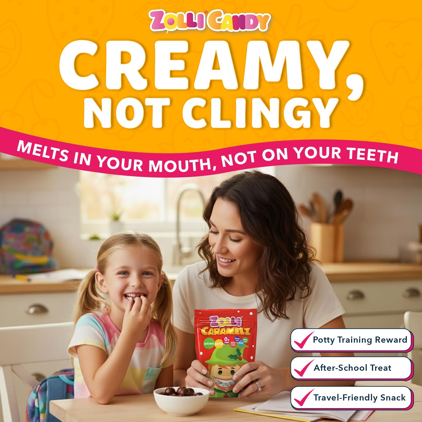 Zolli Caramelz Sugar-Free Candy - Creamy, Chewy, Dye-Free, Keto & Diabetic-Friendly Healthy Candy, Dentist-Approved Treats for Kids (Caramel Green