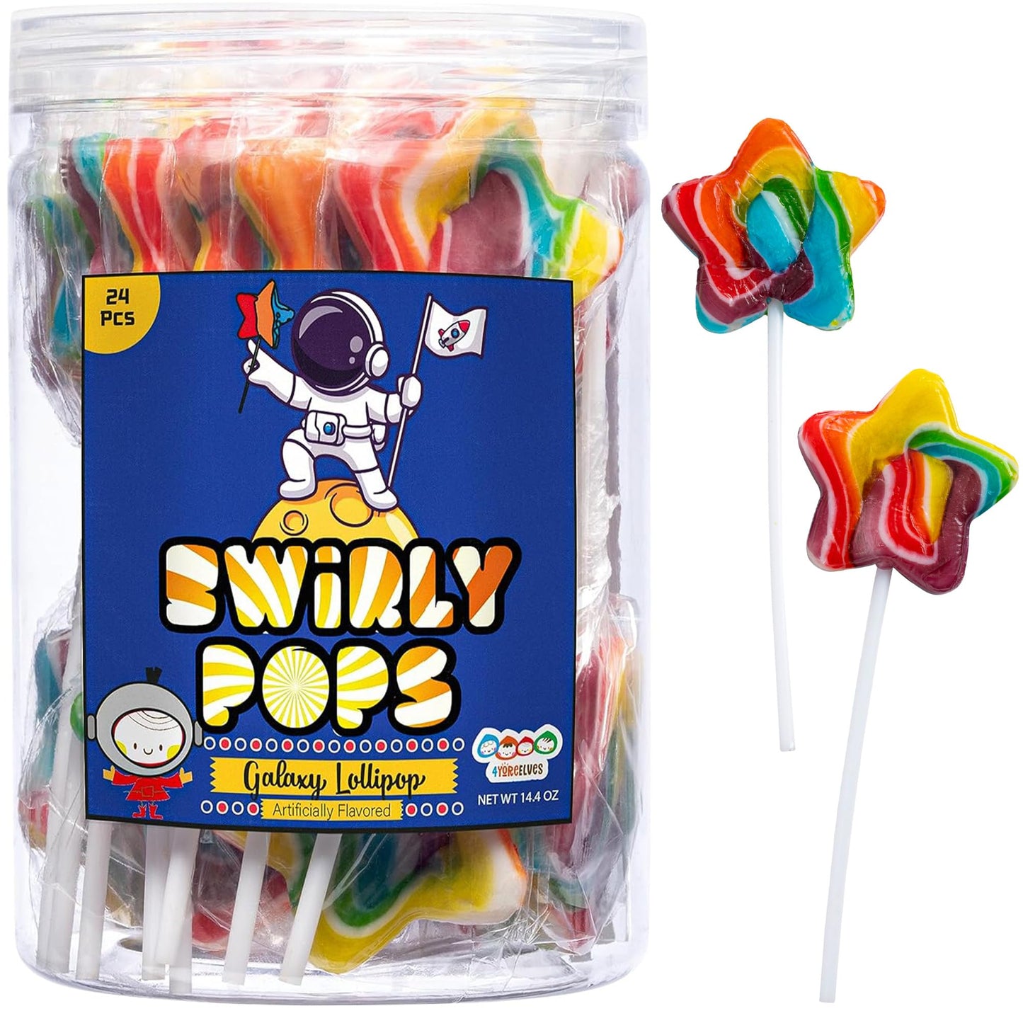 Galaxy Star Rainbow Lollipops Individually Wrapped, Bursting with Fruity Flavor, Great Swirl Lollipops for Kids Birthday Parties, Space Candy Party