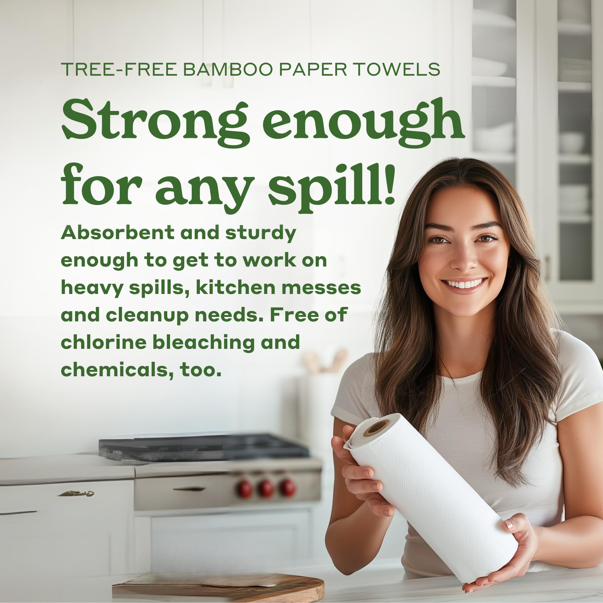 Caboo Tree Free Paper Towels, 2 Rolls, Tree Free, Plastic Free, Earth Friendly, Sustainable Kitchen Paper Towels with Strong 2 Ply Sheets