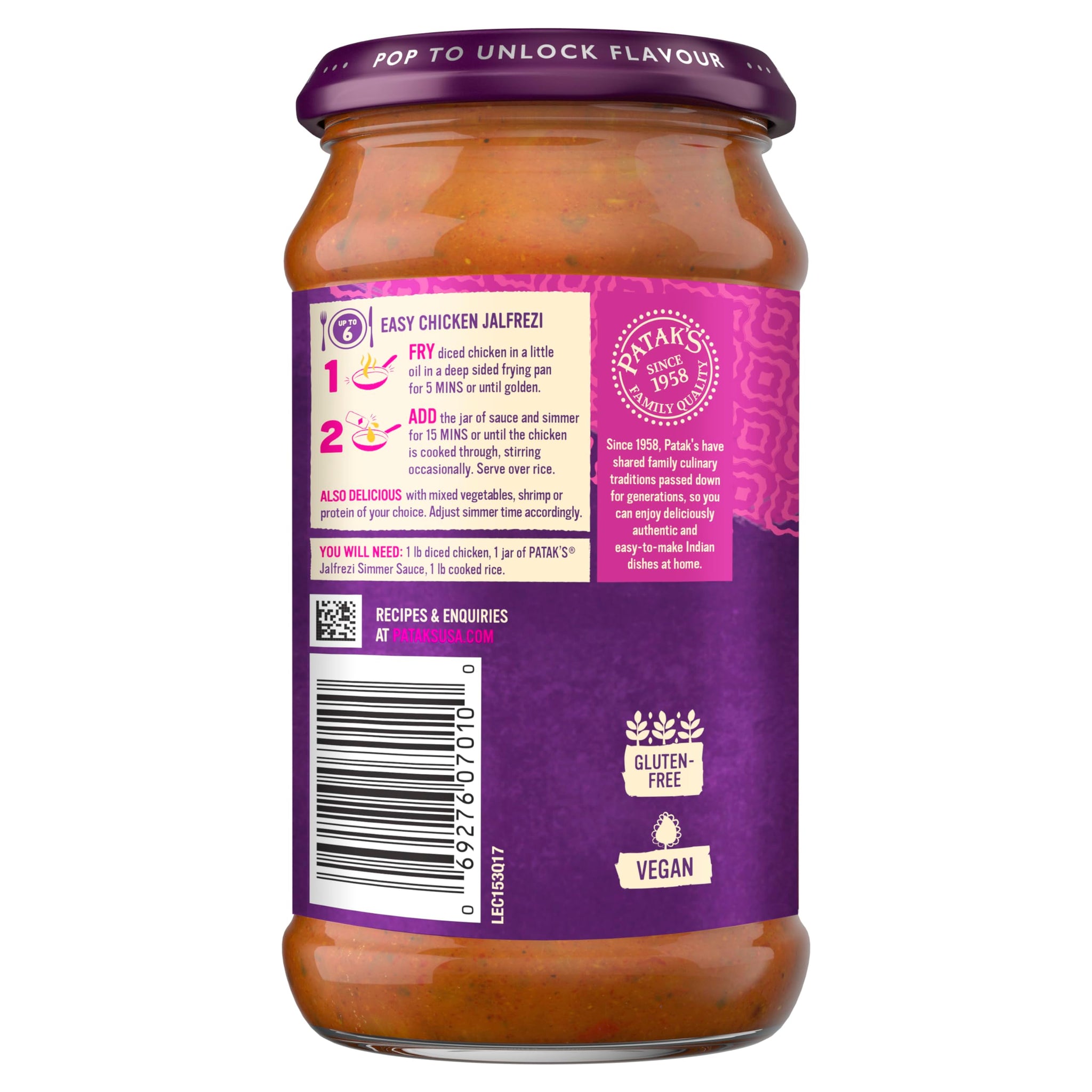 PATAKS Jalfrezi Sweet Pepper Spicy Curry and Simmer Sauce, 15 oz