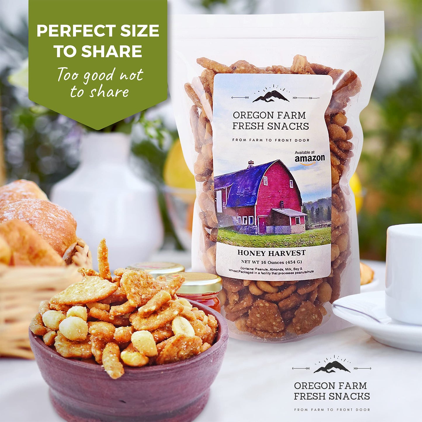 Oregon Farm Fresh Snacks Honey Roasted Mixed Nuts Snack Mix - Locally Made Honey Roasted Peanuts, Toffee Peanuts & Sesame Sticks Snacks - Perfect