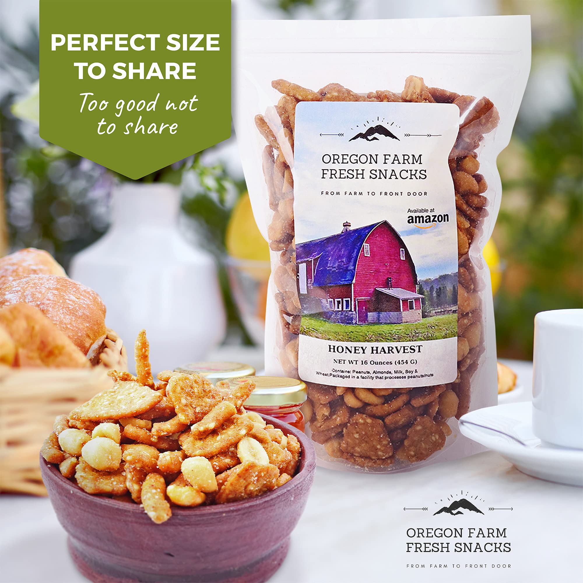 Oregon Farm Fresh Snacks Honey Roasted Mixed Nuts Snack Mix - Locally Made Honey Roasted Peanuts, Toffee Peanuts & Sesame Sticks Snacks - Perfect