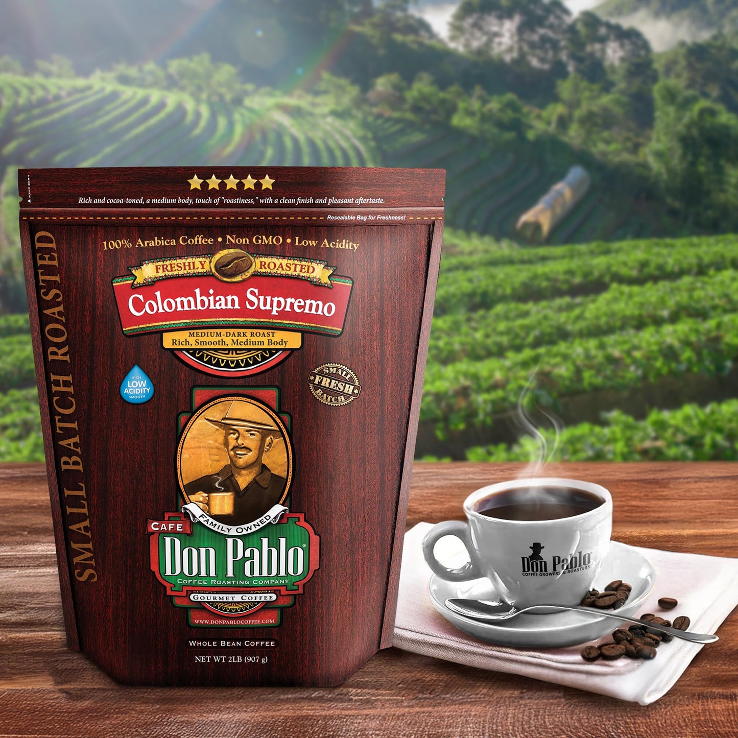 Don Pablo Colombian Supremo - Medium-Dark Roast - Whole Bean Coffee - Low Acidity