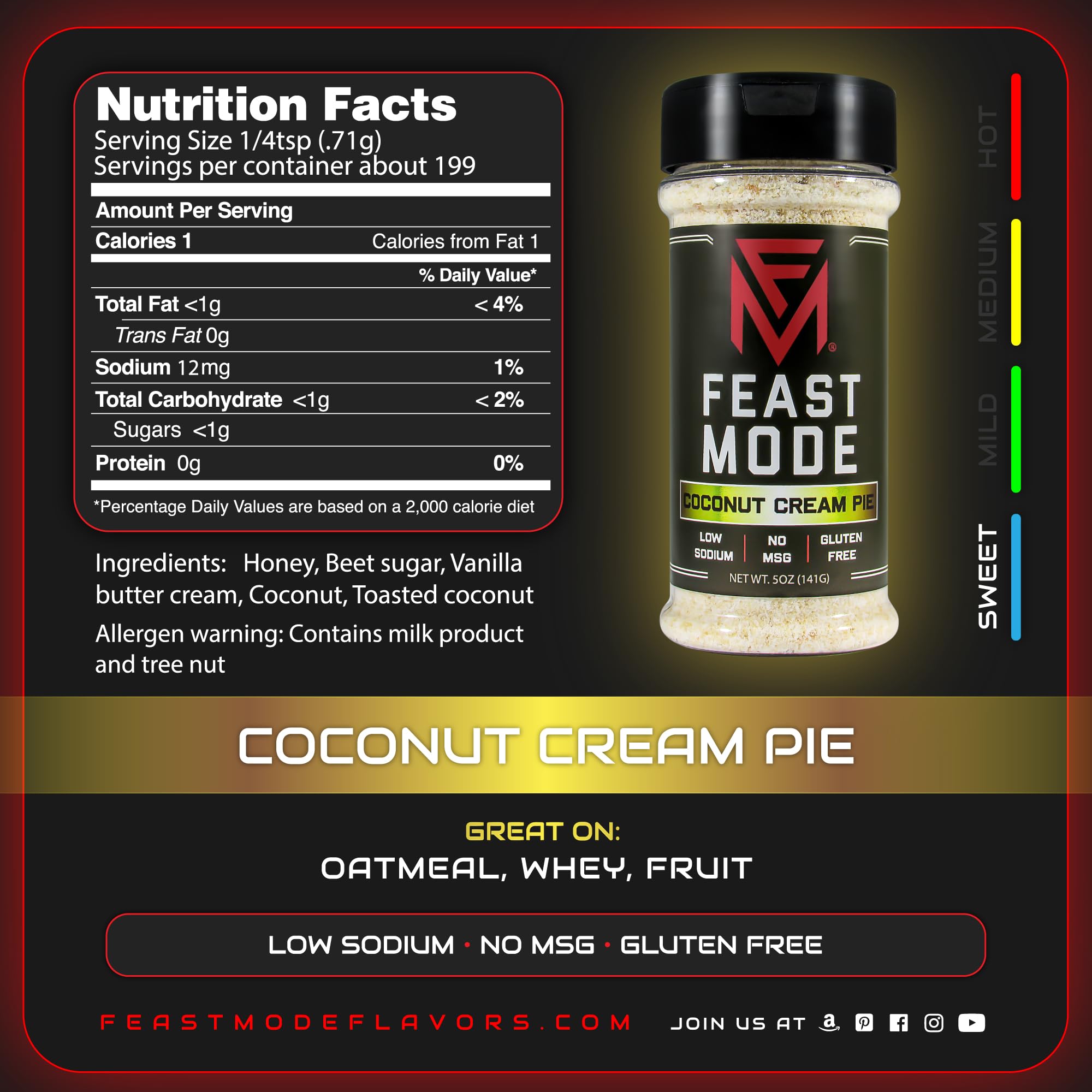Feast Mode Flavors | Candy Pack | 5 count | 5oz seasonings | Cinnamon Honey Butter | Death By Chocolate | Coconut Cream Pie | Caramel Apple | Banana