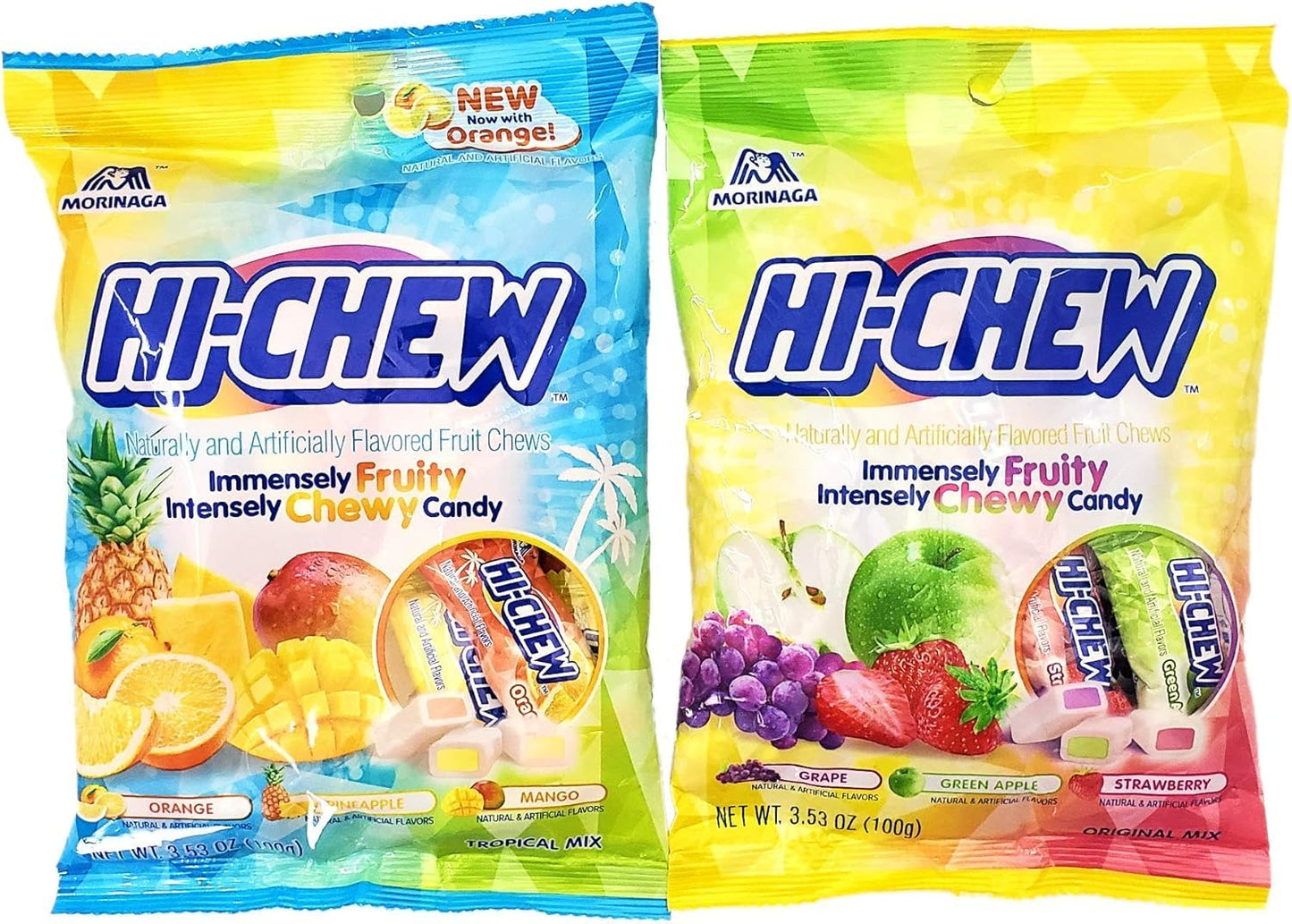 Assorted Chewy Fruit Candy Variety Pack - Two 3.5 oz Bags with Tropical and Original Fruit Flavors, Soft & Chewy Candy for Sharing