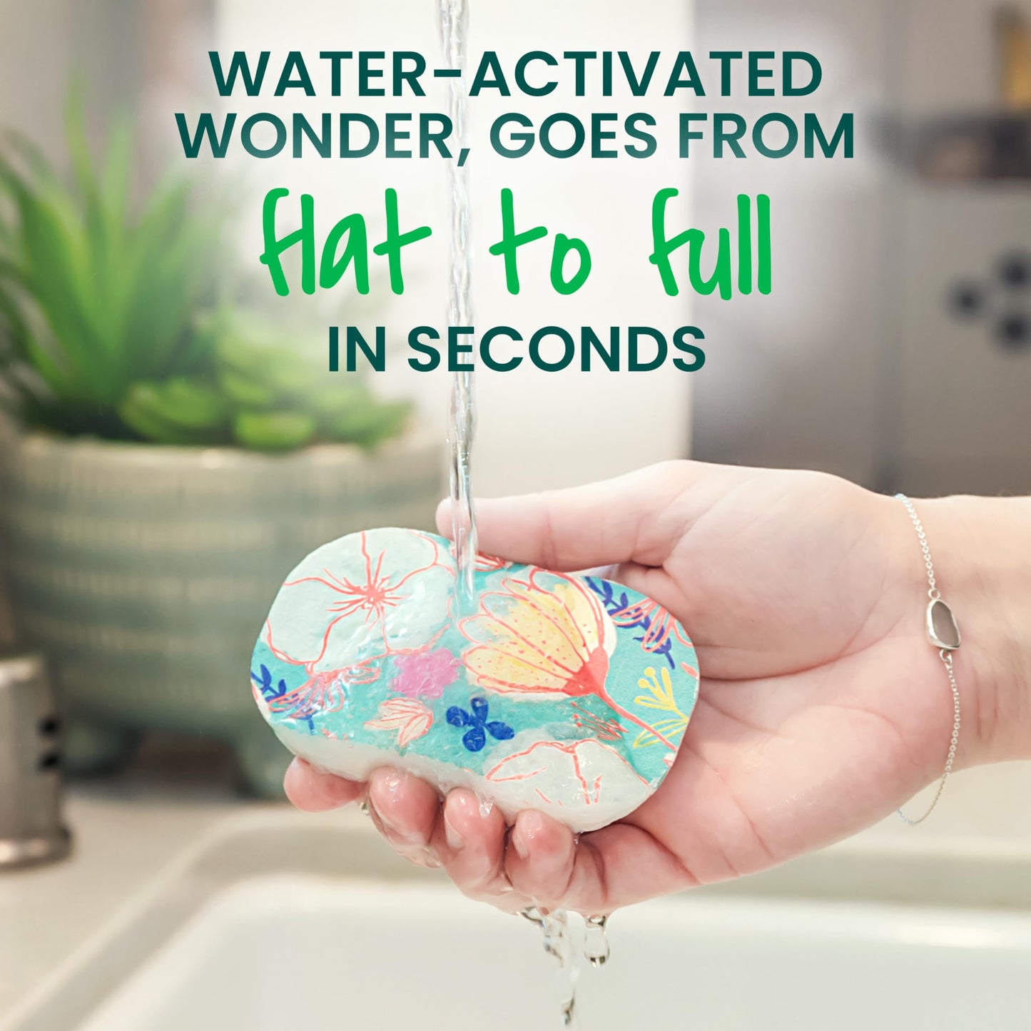 Scotch-Brite Pop Up Kitchen Sponges, Unique Compressed Kitchen Sponge for Cleaning Gently, Floral Pattern Dish Scrubber that Expands with Water, 3