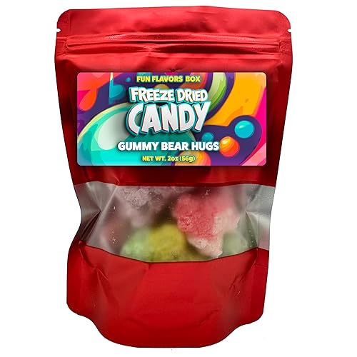 Fun Flavors Box Freeze Dried Candy Gummy Bear Hugs Crunch Treats, 2 oz