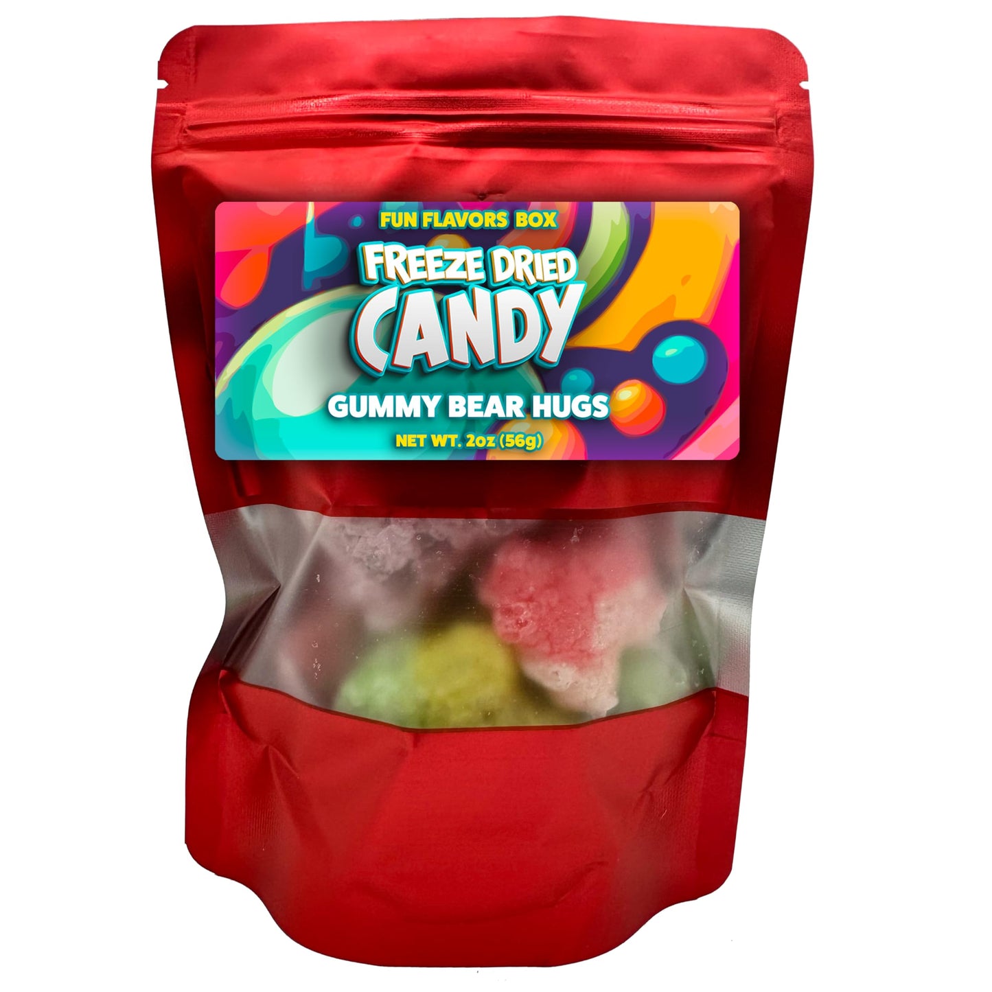 Fun Flavors Box Freeze Dried Candy Gummy Bear Hugs Crunch Treats, 2 oz