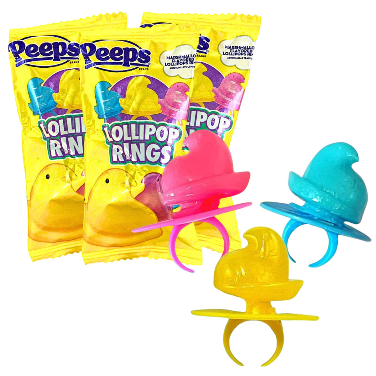 Peeps Lollipop Rings and Gummies, Multicolored Chick and Bunny Shaped Candy, Individually Wrapped Pieces (Pack of 3)