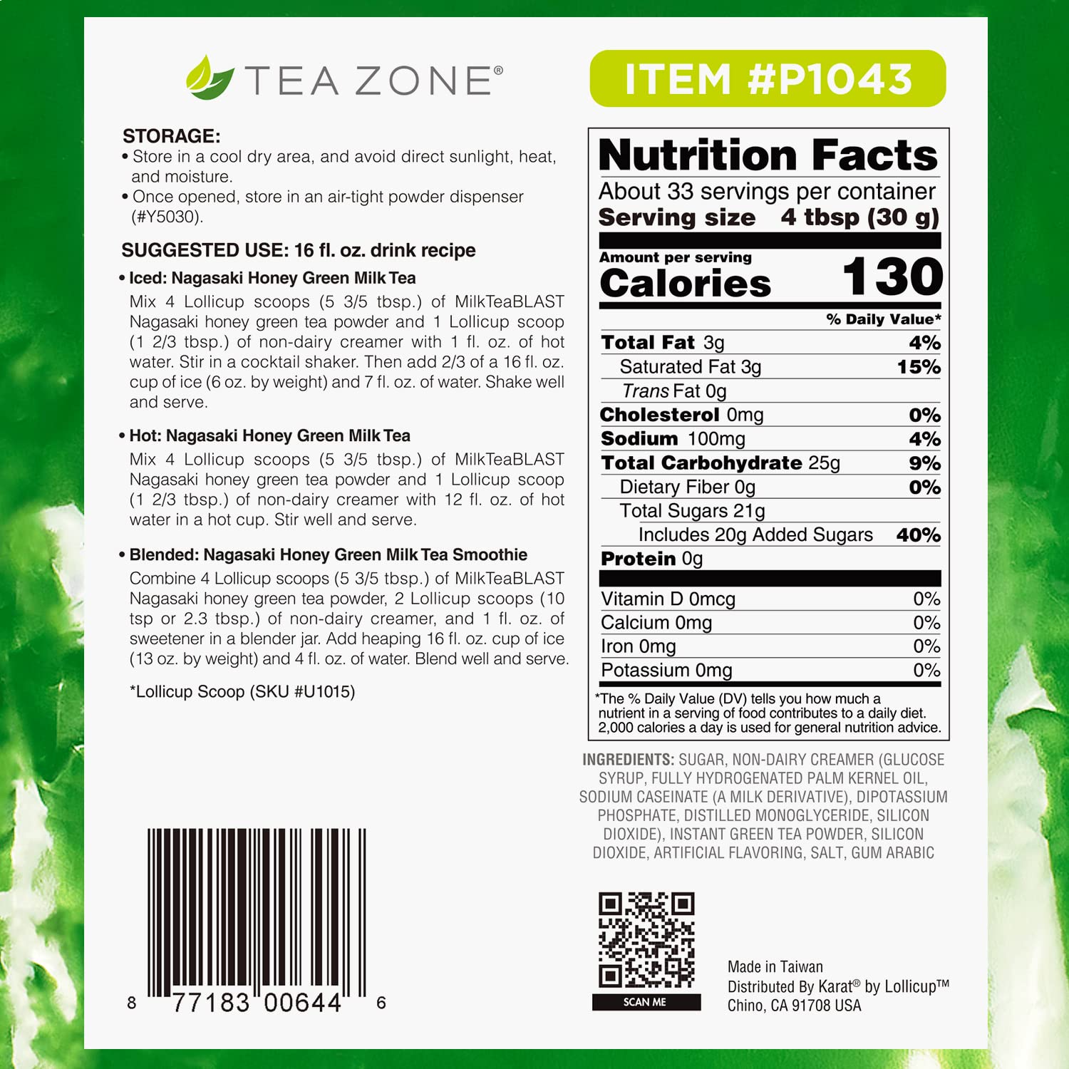 Tea Zone 2.2 lb Milk Tea Blast Nagasaki Savory Honey Green Tea Powder
