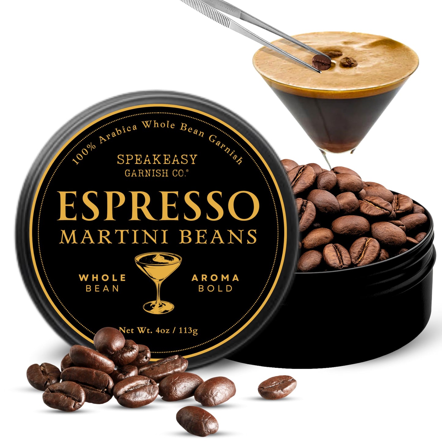 SPECIALTY ESPRESSO MARTINI COFFEE BEANS - 4OZ WHOLE BEAN GARNISH FOR COCKTAILS & MIXOLOGY, PREMIUM BARISTA-QUALITY ESPRESSO MARTINI TOPPING, COFFEE