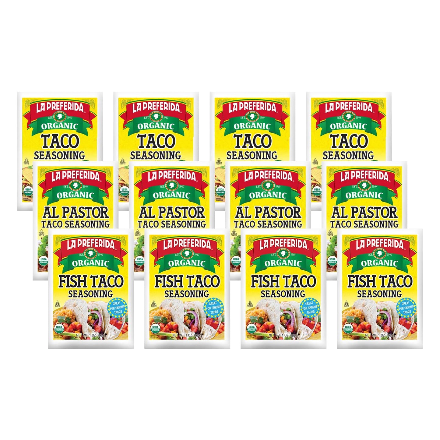 La Preferida Organic Taco, Fish Taco, & Al Pastor Taco Seasoning (4ea / 1oz) (Variety Pack)